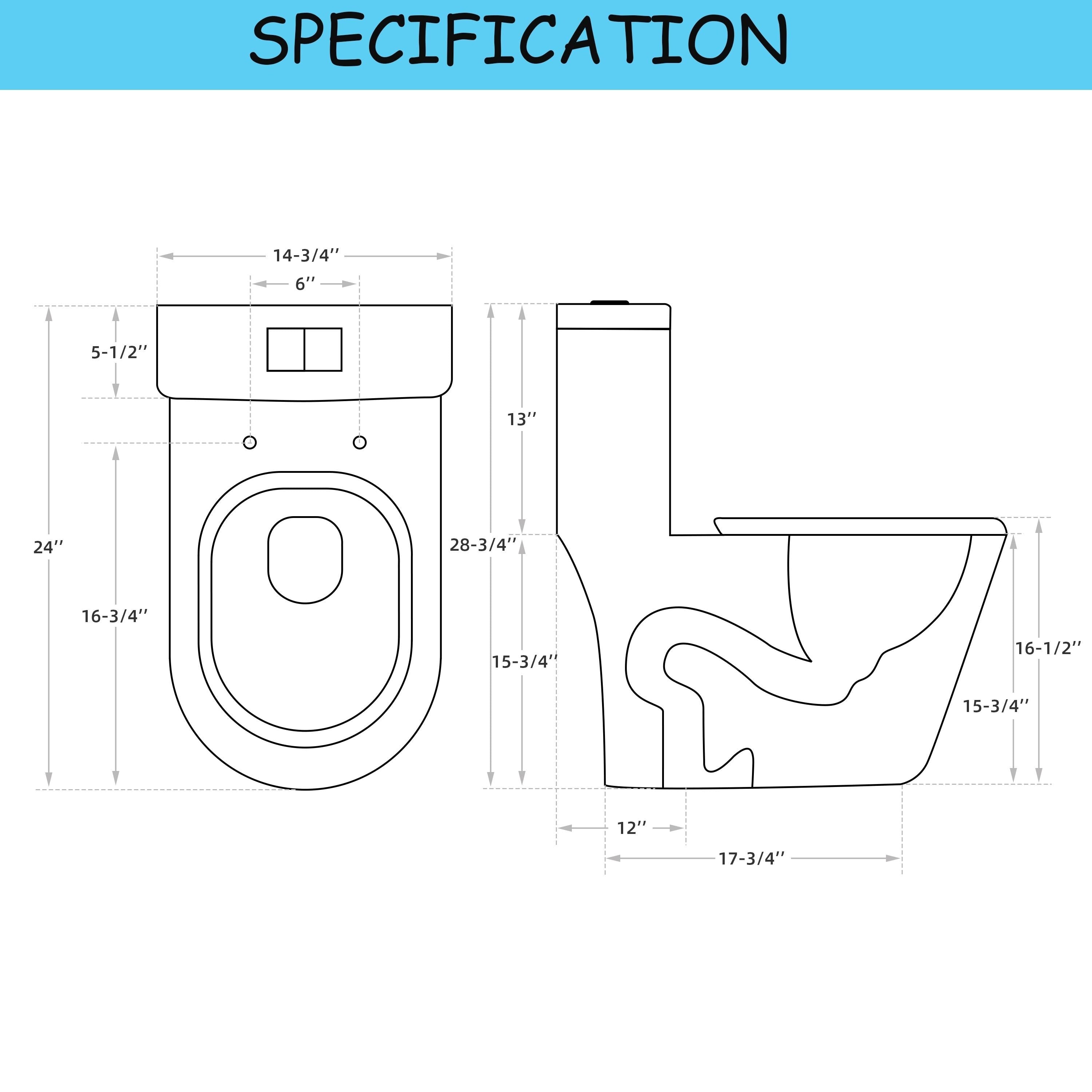 Toilette compacte monobloc CB HOME 24 po, siphon moderne à double chasse, siège à fermeture douce, hauteur confortable 16,5 po
