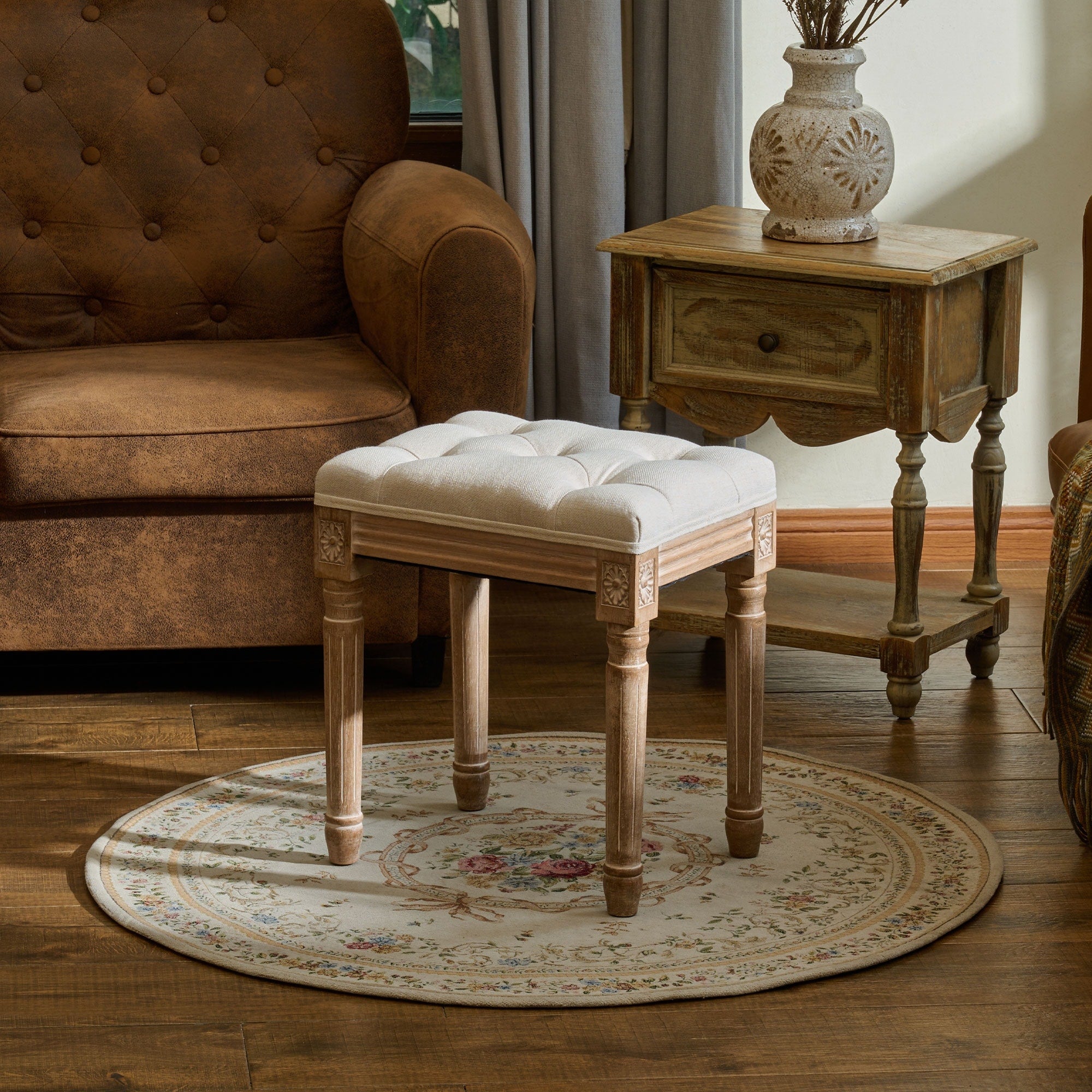 Tabouret de pied et tabouret de coiffeuse rembourrés vintage français CO-Z