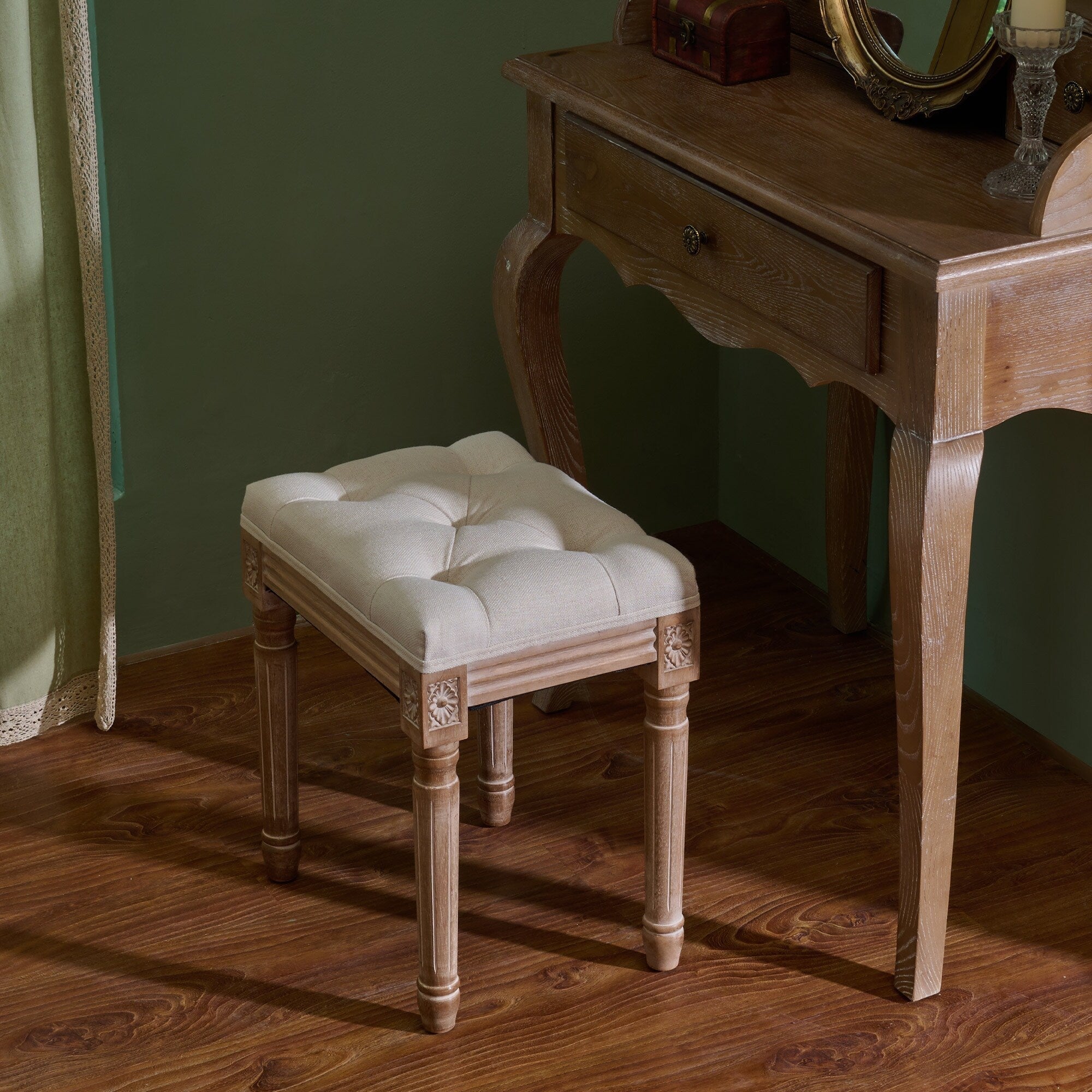 Tabouret de pied et tabouret de coiffeuse rembourrés vintage français CO-Z