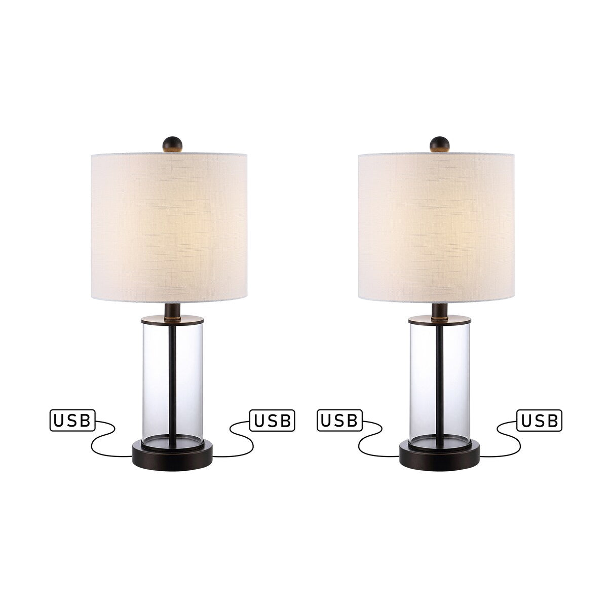 Lampe de table à LED Cabell 21 en verre, contemporaine et moderne, avec chargeur USB, bronze huilé (lot de 2) par JONATHAN Y