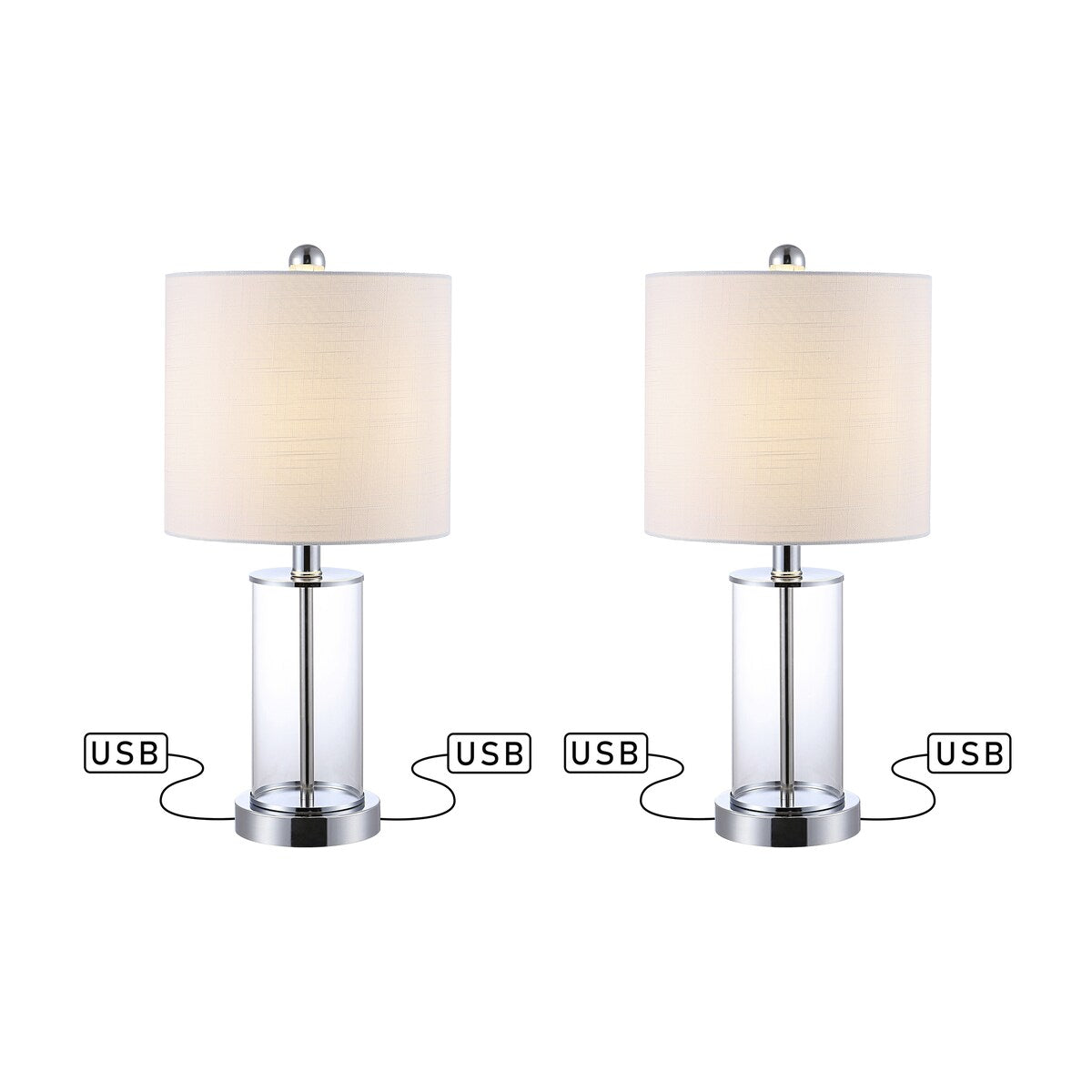 Lampe de table à LED Cabell 21 en verre, contemporaine et moderne, avec chargeur USB, bronze huilé (lot de 2) par JONATHAN Y
