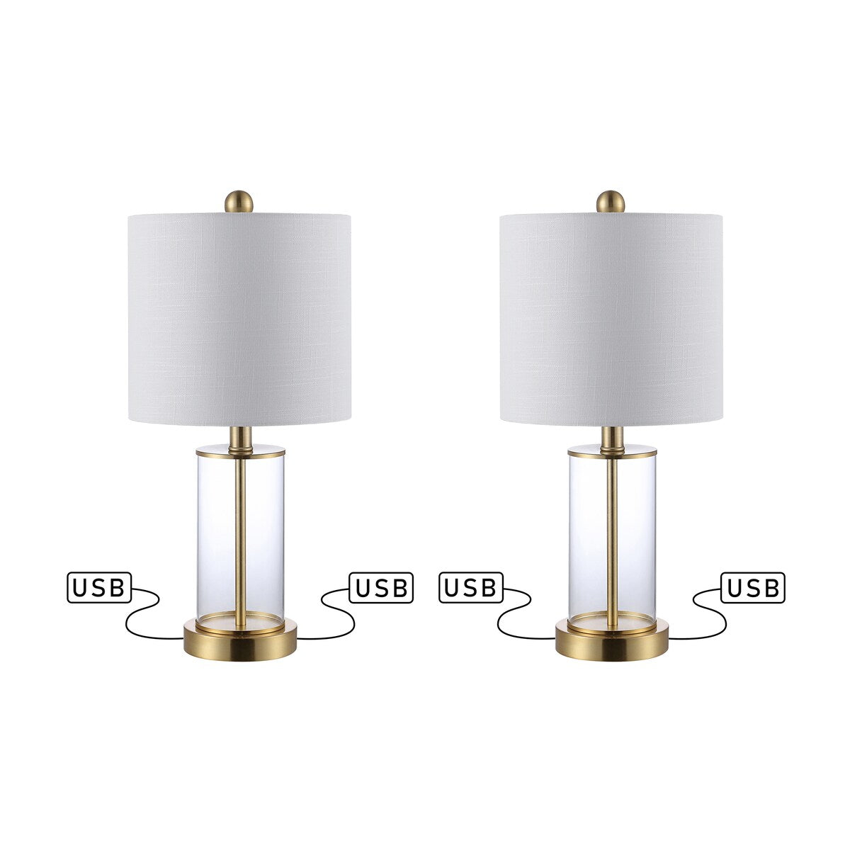 Lampe de table à LED Cabell 21 en verre, contemporaine et moderne, avec chargeur USB, bronze huilé (lot de 2) par JONATHAN Y