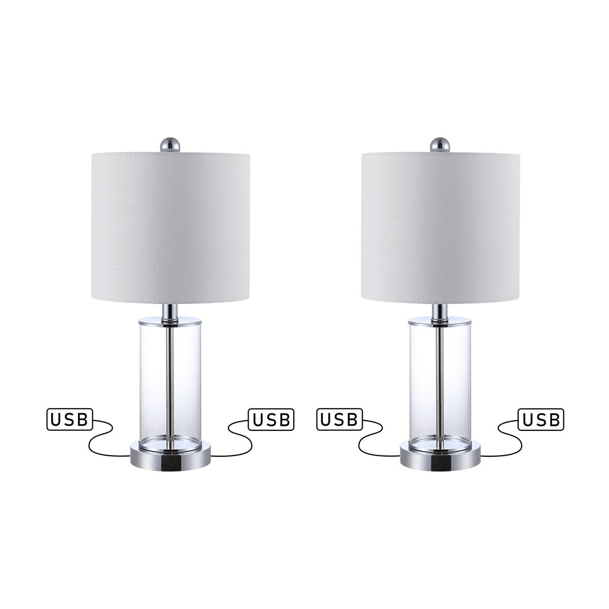 Lampe de table à LED Cabell 21 en verre, contemporaine et moderne, avec chargeur USB, bronze huilé (lot de 2) par JONATHAN Y