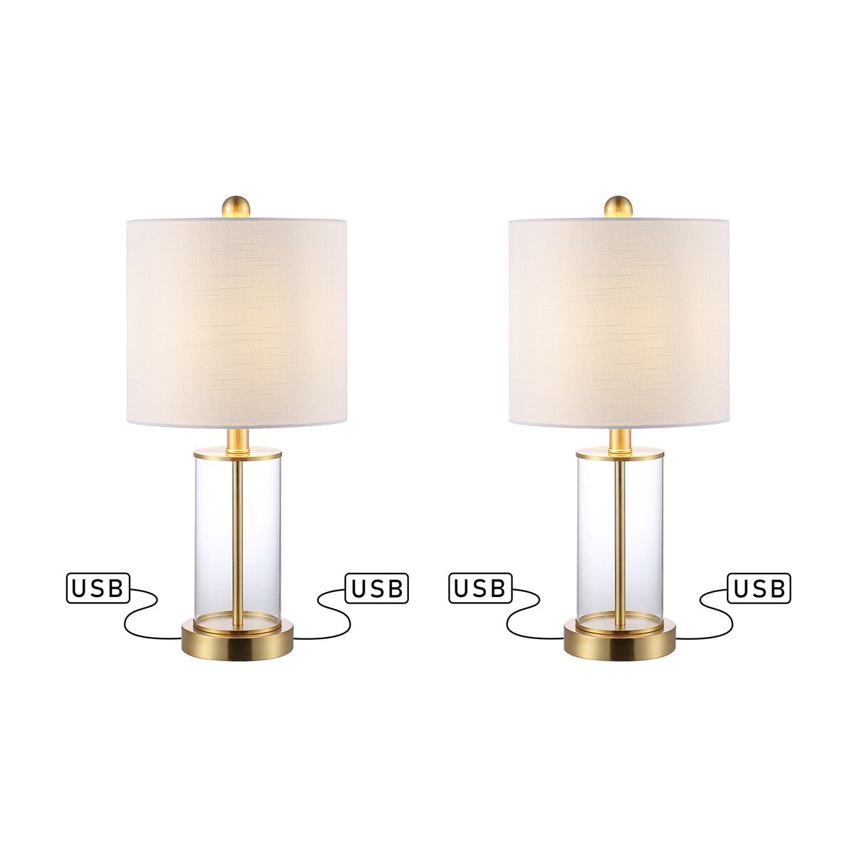 Lampe de table à LED Cabell 21 en verre, contemporaine et moderne, avec chargeur USB, bronze huilé (lot de 2) par JONATHAN Y
