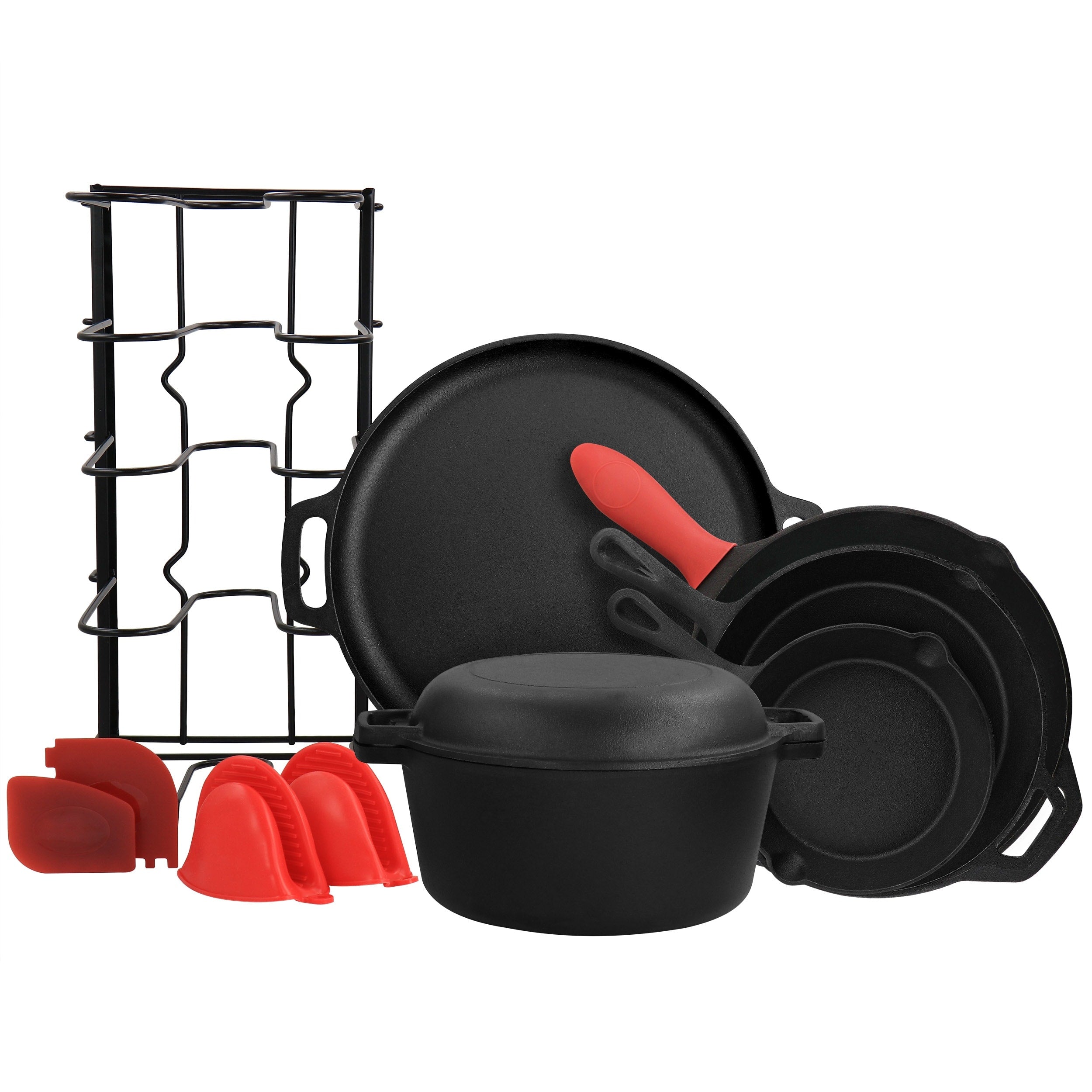 Ensemble de 12 poêles en fonte pré-assaisonnées et accessoires