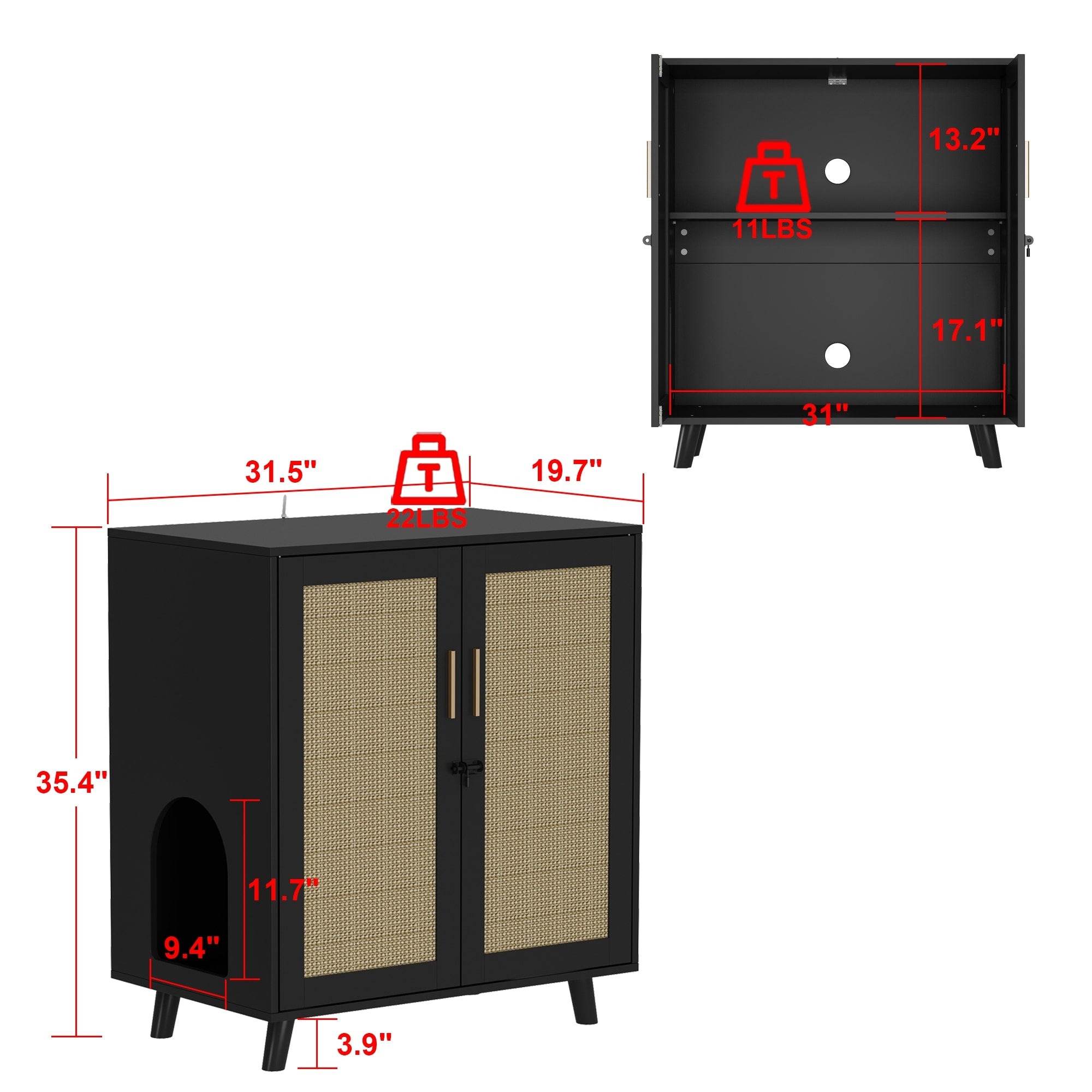 Bac à litière pour chat, maison pour chat, table d'appoint, porte, armoire, bibliothèque