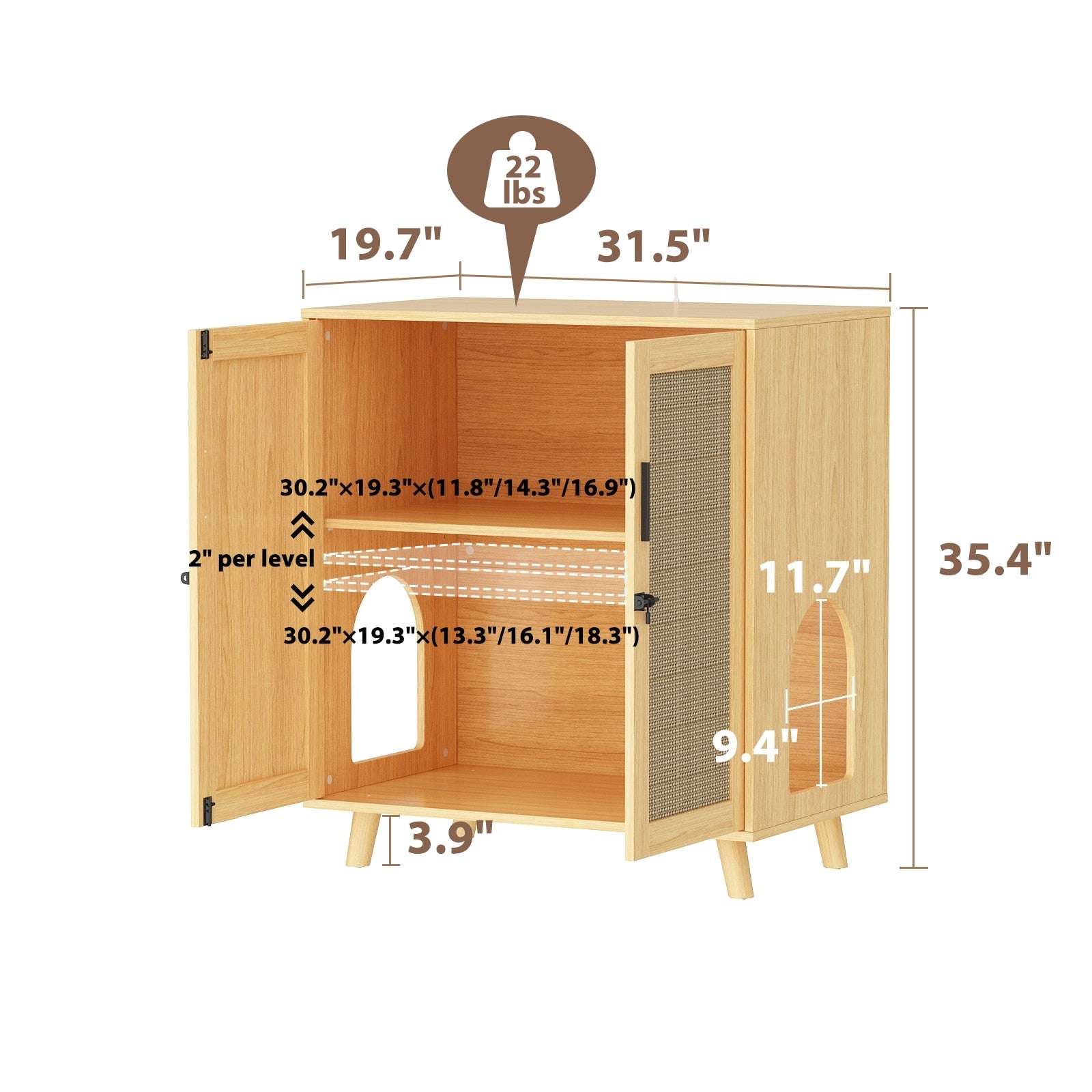 Bac à litière pour chat, maison pour chat, table d'appoint, porte, armoire, bibliothèque