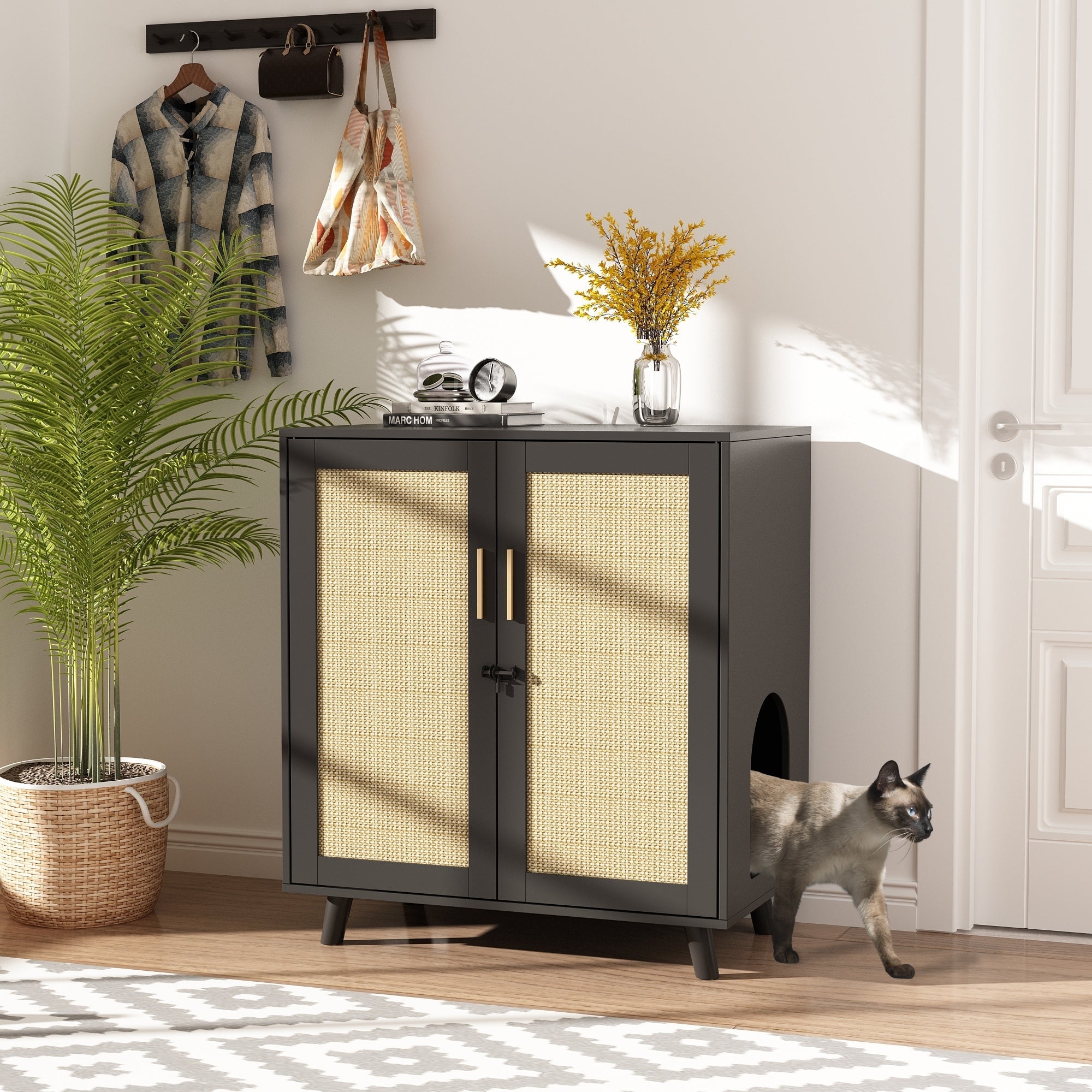 Bac à litière pour chat, maison pour chat, table d'appoint, porte, armoire, bibliothèque