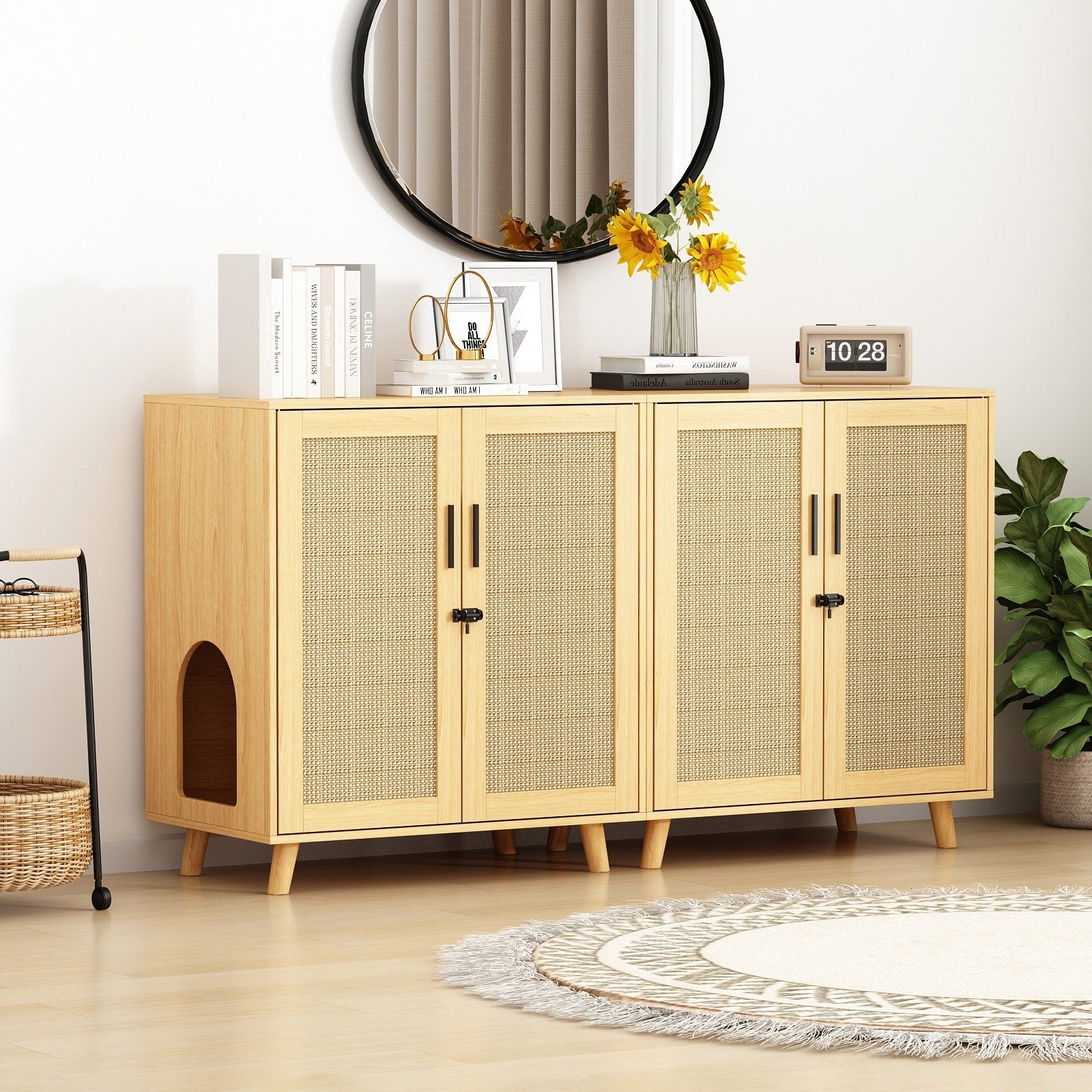 Bac à litière pour chat, maison pour chat, table d'appoint, porte, armoire, bibliothèque