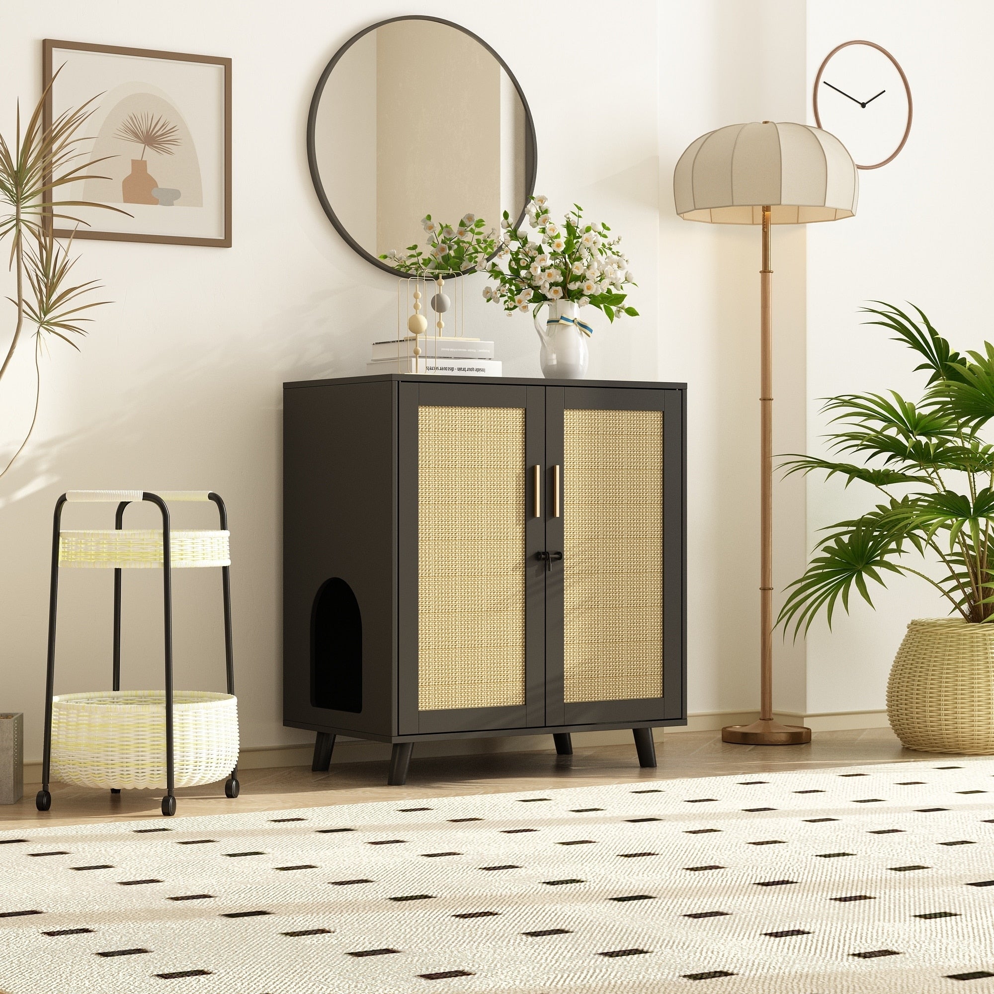 Bac à litière pour chat, maison pour chat, table d'appoint, porte, armoire, bibliothèque
