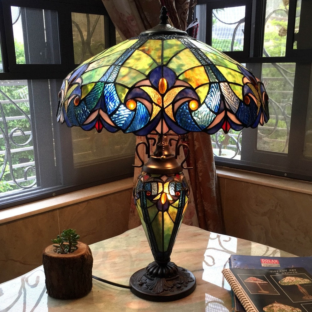 Lampe de table Chloe de style Tiffany à double éclairage, 2 et 1 lumière