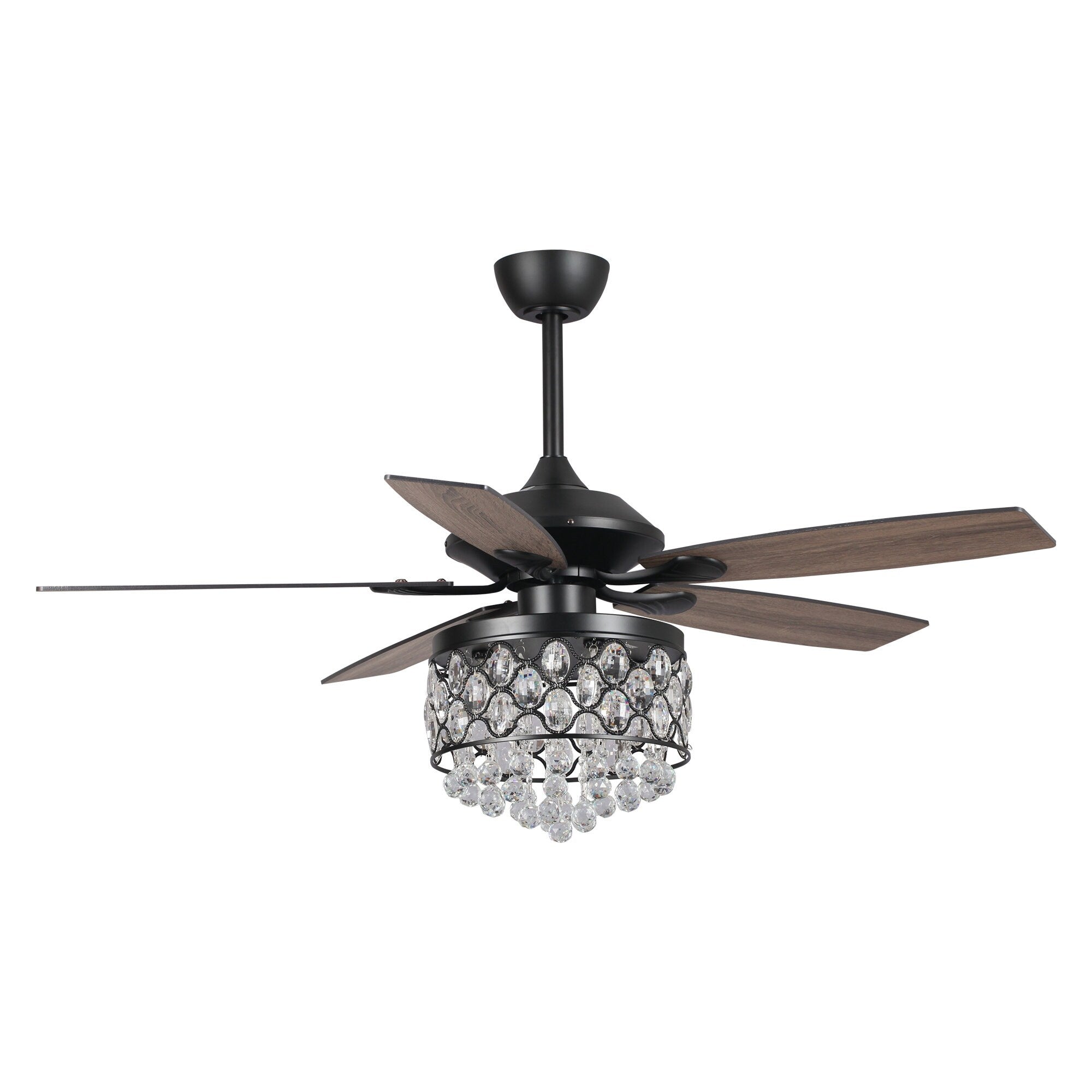 Lustre/ventilateur de plafond à 4 lumières en chrome/cristal avec télécommande