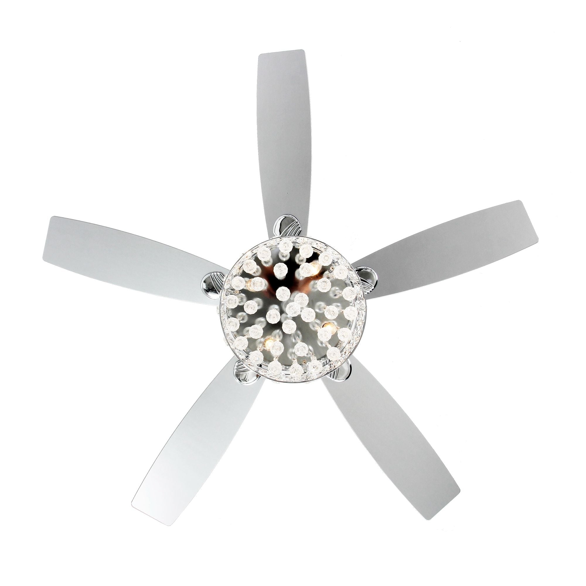 Lustre/ventilateur de plafond à 4 lumières en chrome/cristal avec télécommande