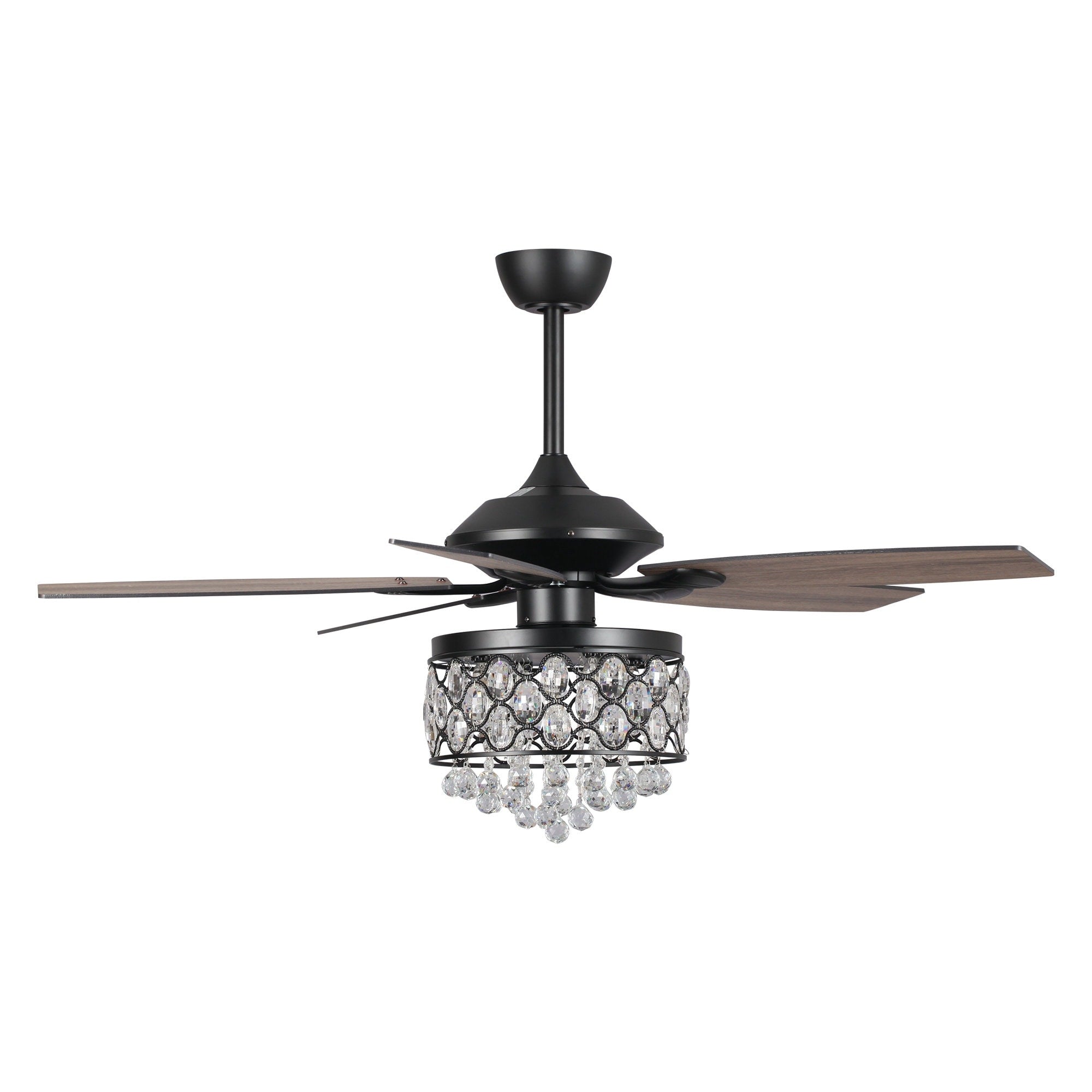 Lustre/ventilateur de plafond à 4 lumières en chrome/cristal avec télécommande
