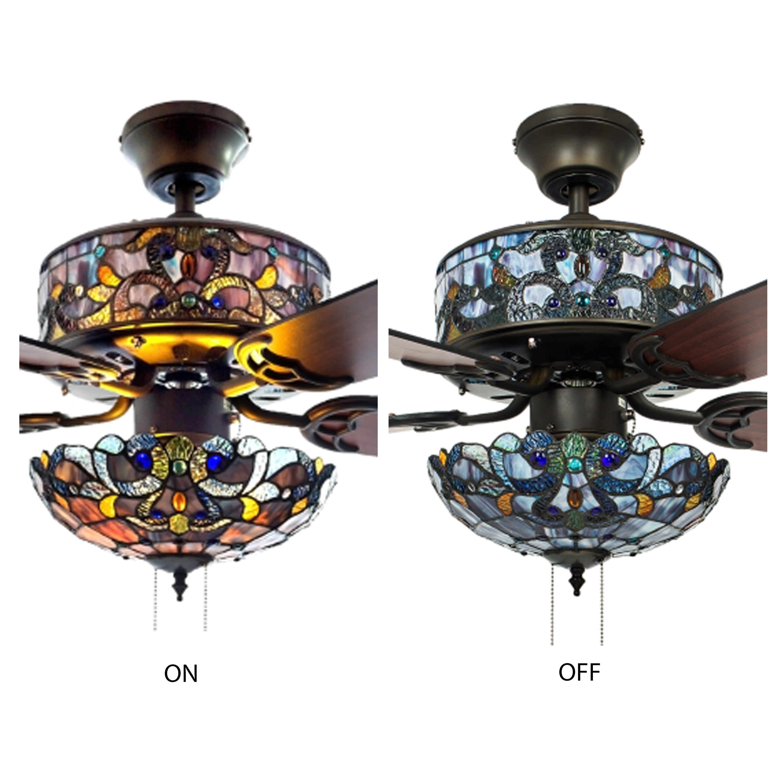 Ventilateur de plafond Magna Carta de style Tiffany Copper Grove Guasipati de 52 pouces - 52L x 52W x 16,5