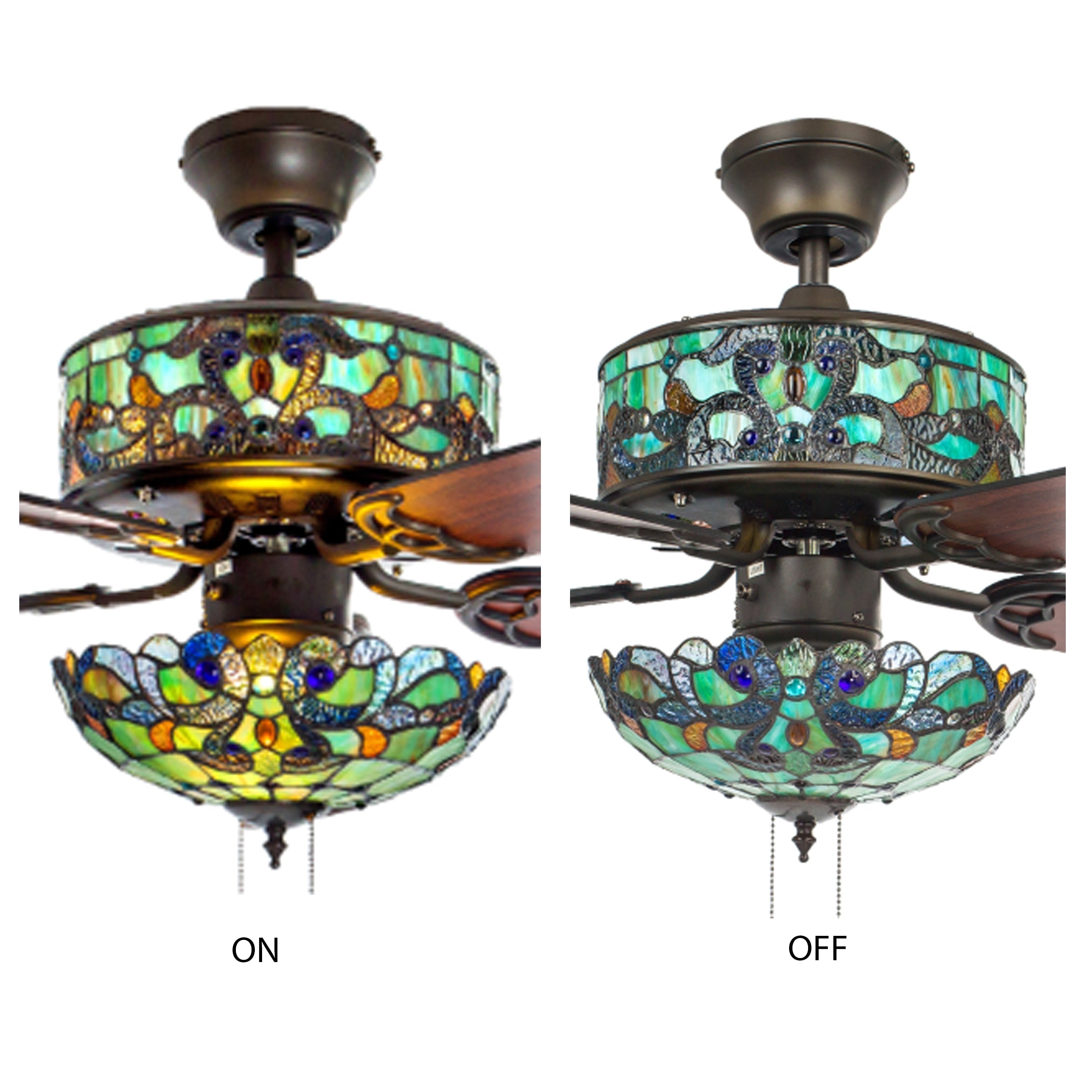 Ventilateur de plafond Magna Carta de style Tiffany Copper Grove Guasipati de 52 pouces - 52L x 52W x 16,5