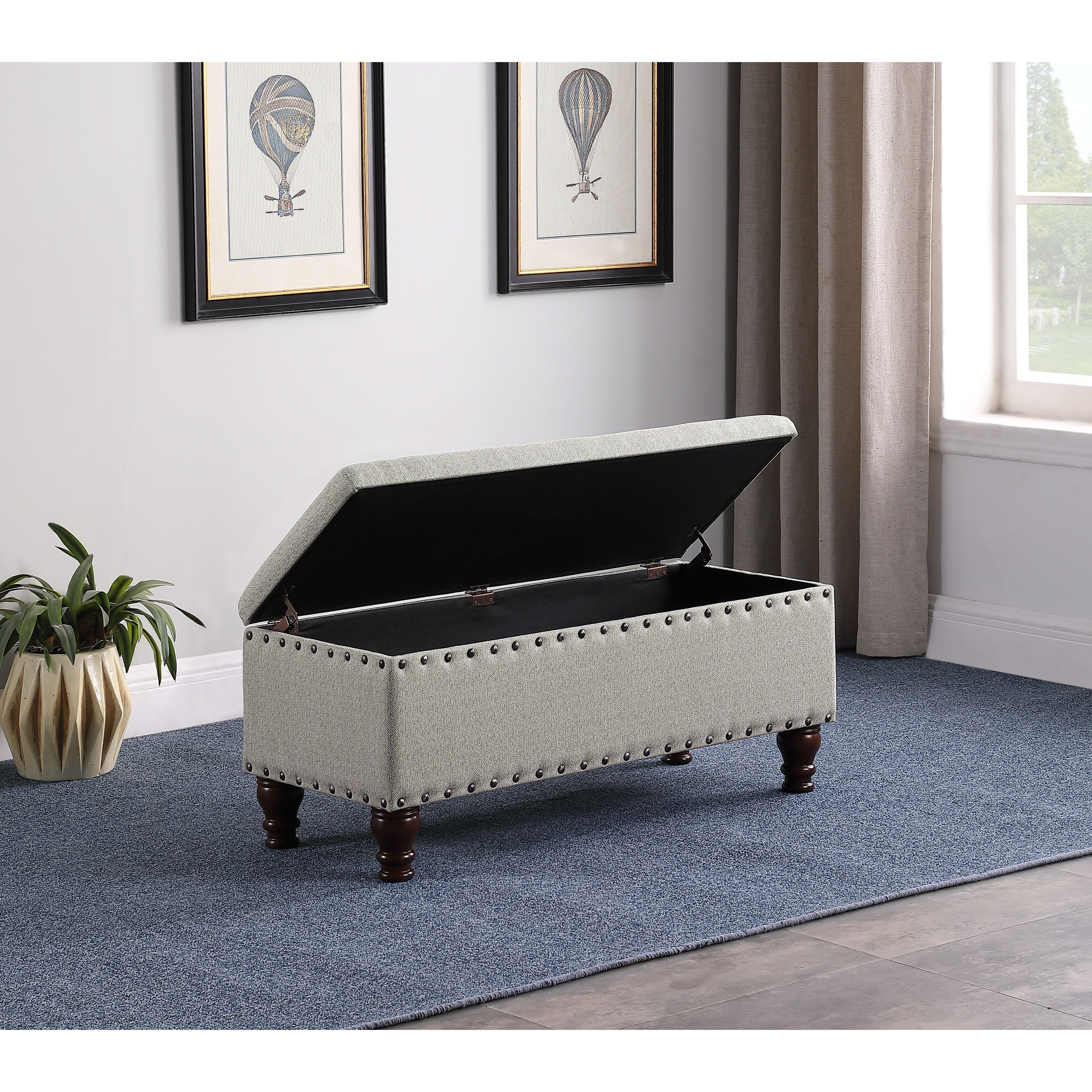 Banc de rangement rembourré Copper Grove Muscari avec bordure cloutée