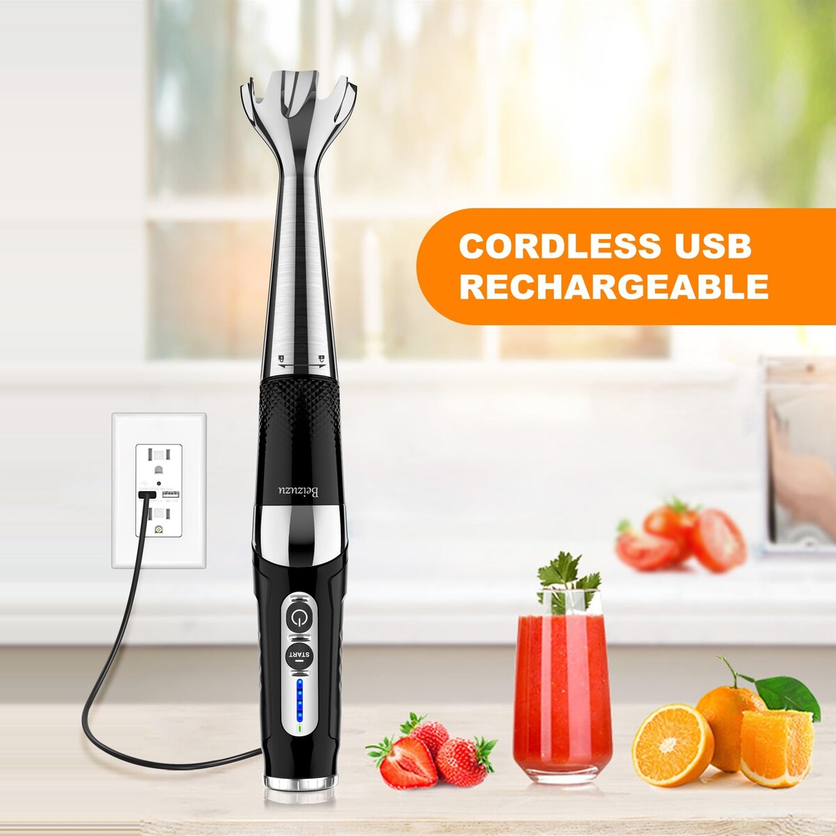 Mixeur plongeant sans fil : mixeur plongeant rechargeable USB 4 en 1, 21 vitesses variables et 3 angles réglables avec hachoir de 700 ml