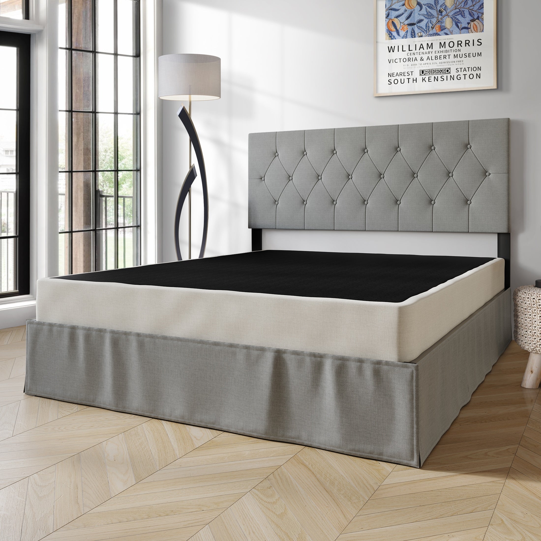 Sommier à ressorts en bois massif CraftPorch de 5 pouces avec lattes en bois et revêtement en lin gris chaud