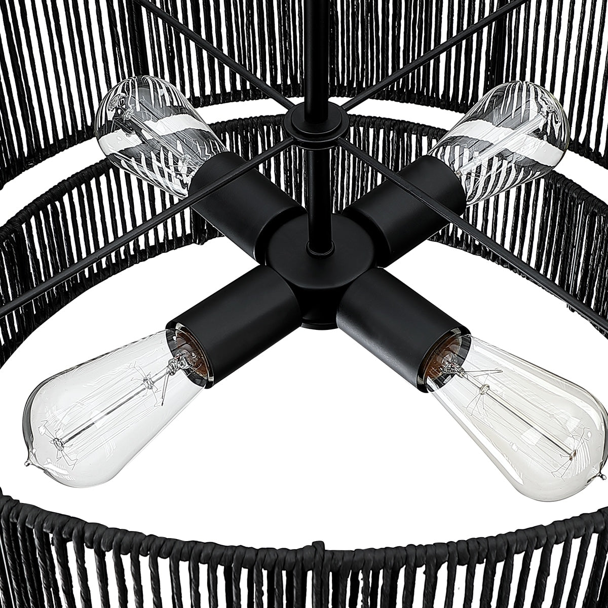 Lustre tambour en rotin noir à 4 lumières Cynthia - 22 po de largeur