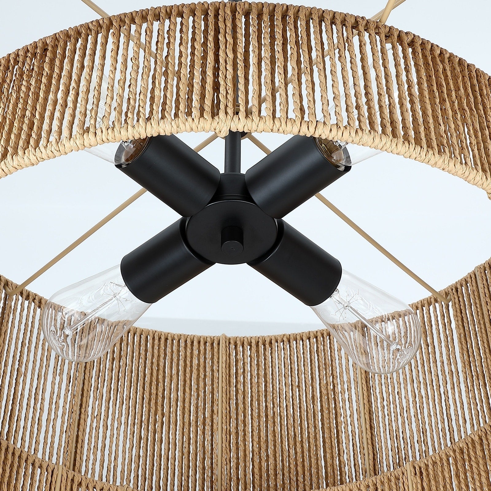 Lustre tambour en rotin naturel à 4 lumières Cynthia - 22 po de largeur