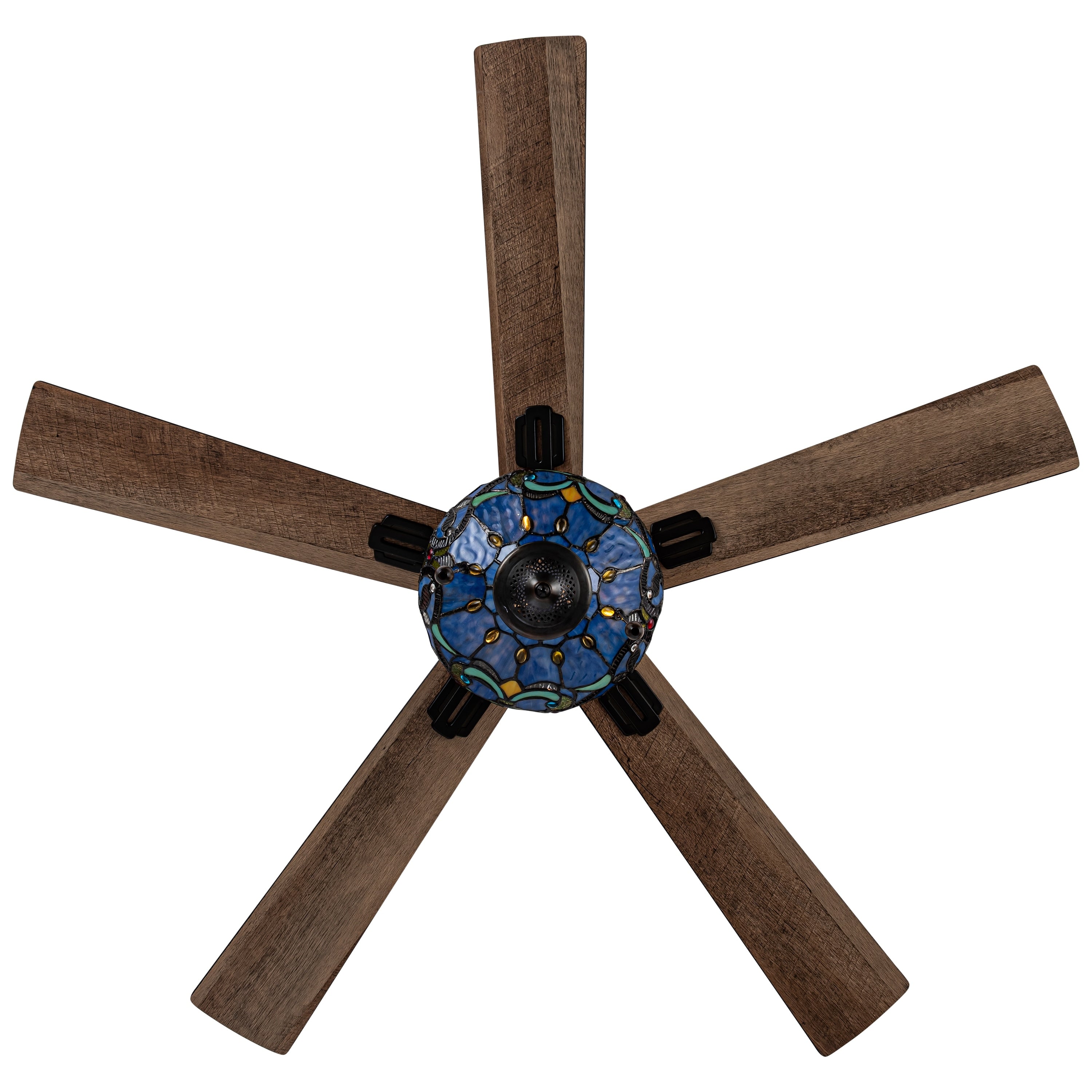 Ventilateur de plafond télécommandé à 3 lumières, 52 pouces, bronze huilé et vitrail, Della River of Goods