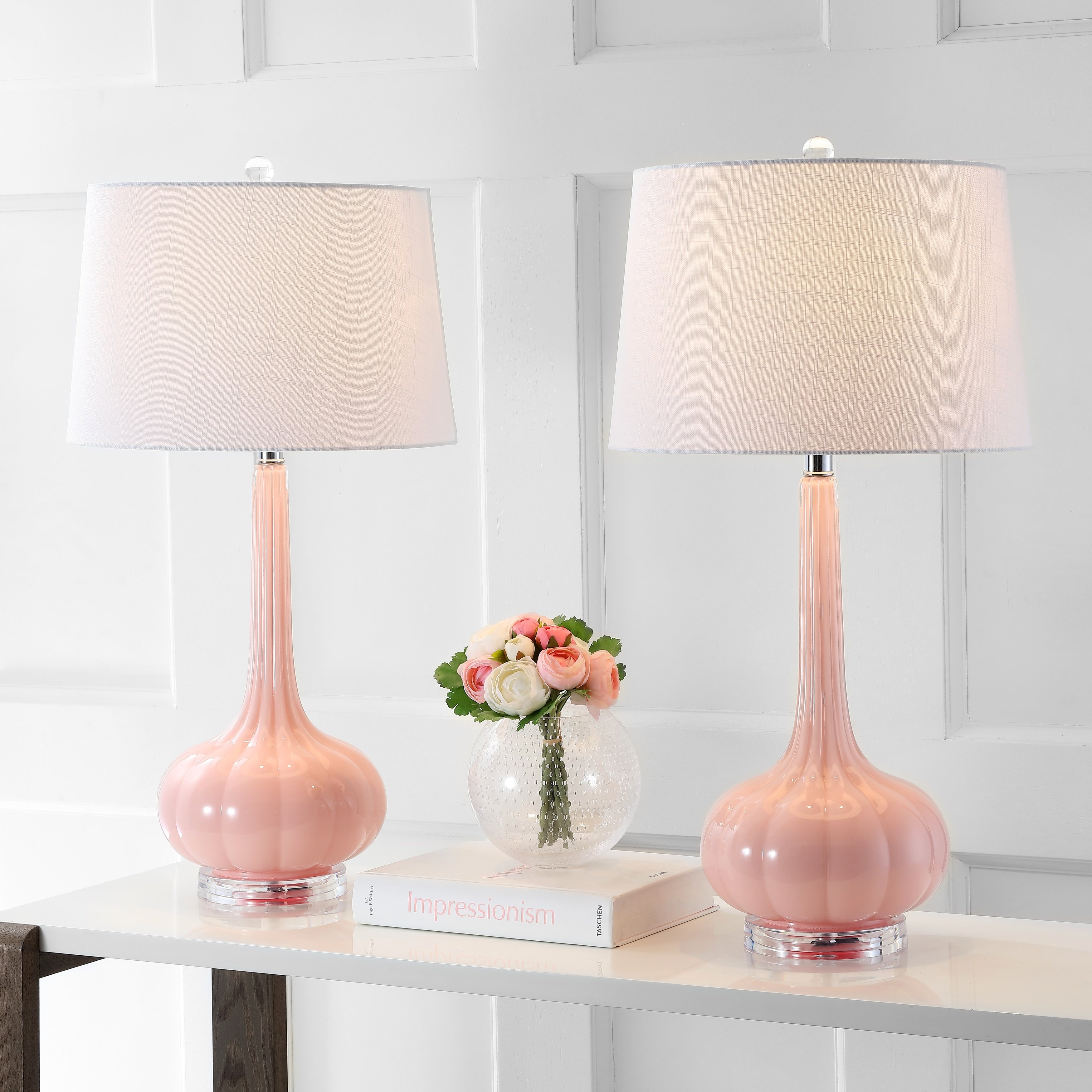 Lampe de table à LED Diamante 28,5 en verre, forme goutte d'eau, rose (lot de 2) par JONATHAN Y