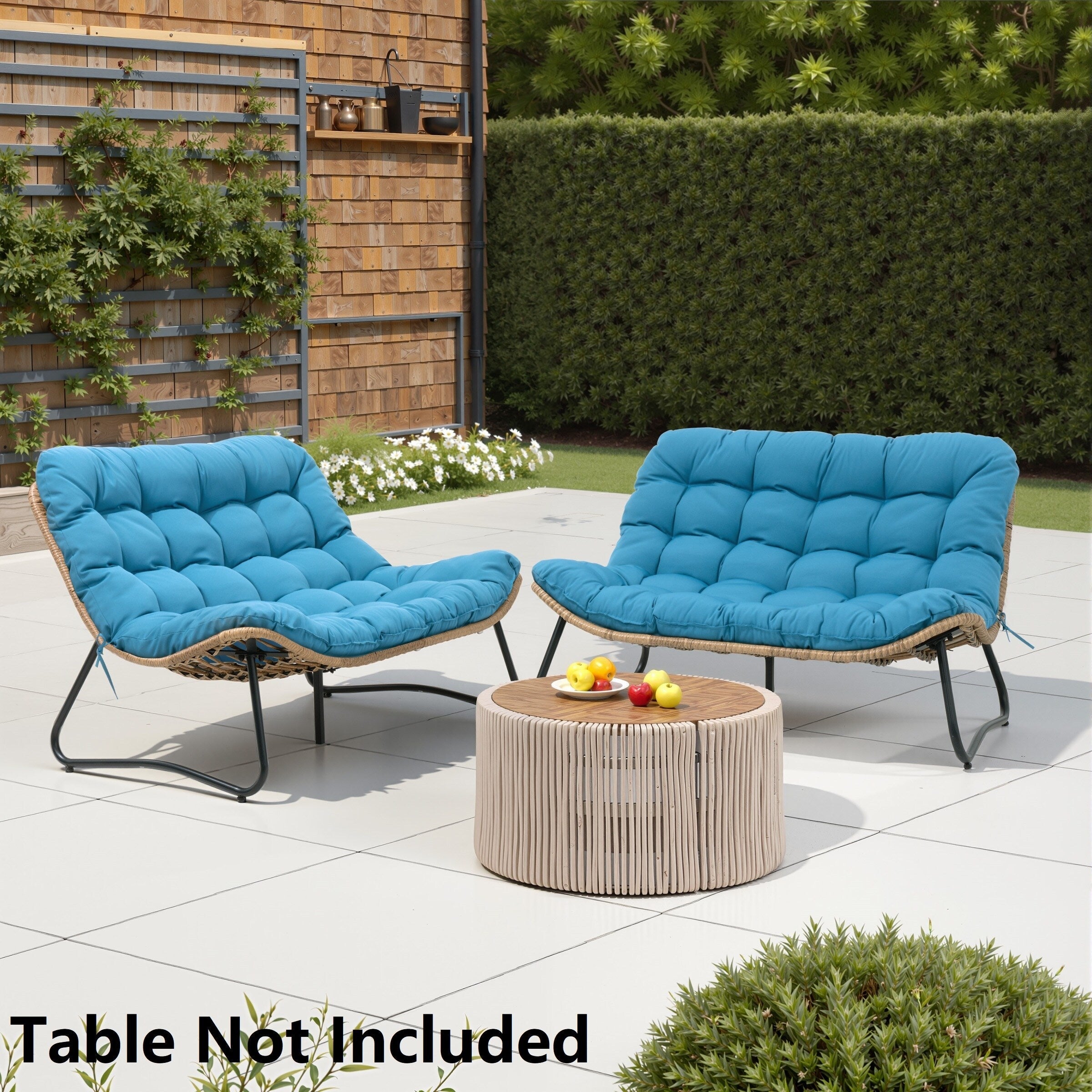 Fauteuil Papasan double avec coussin, rotin PE toutes saisons et cadre en métal pour intérieur et extérieur