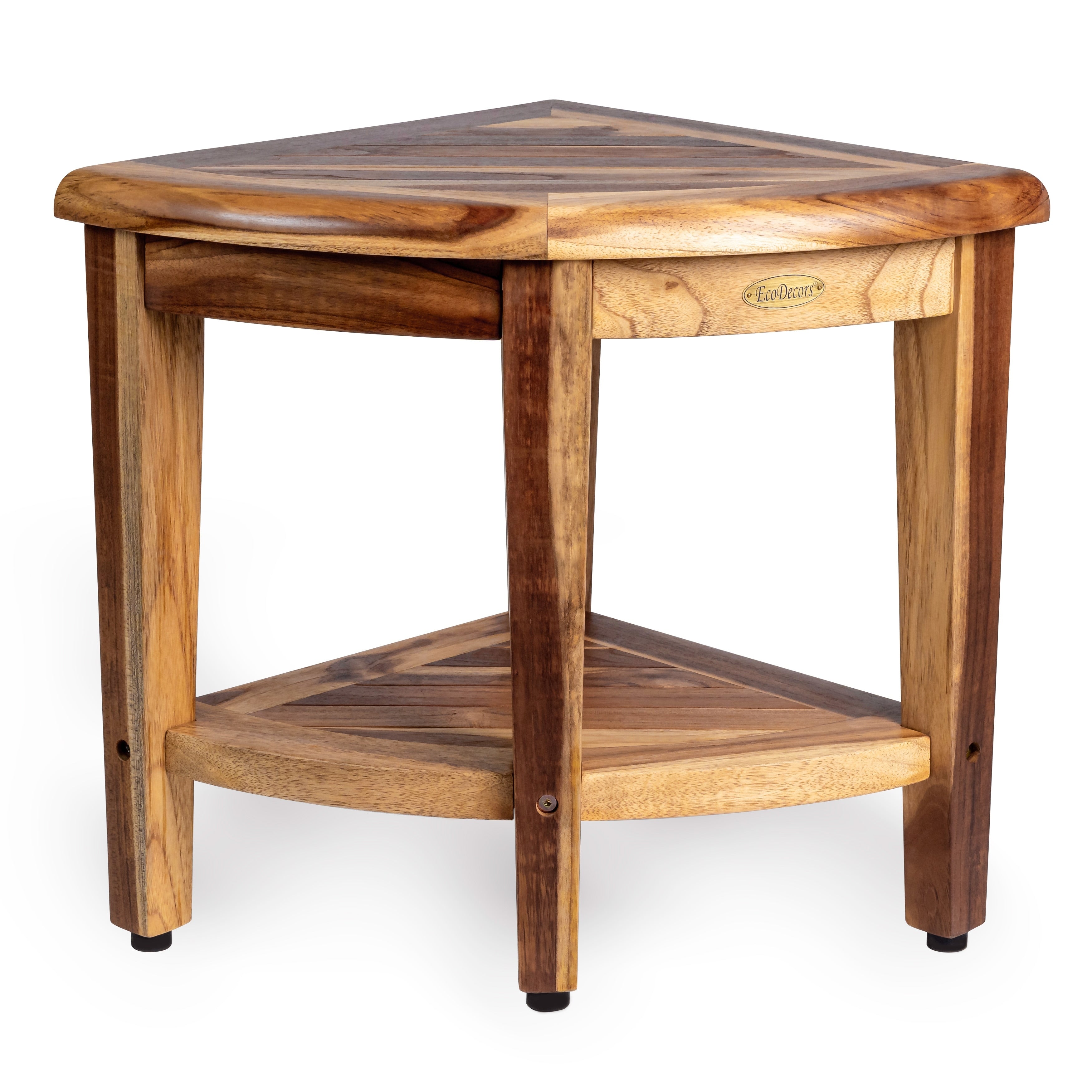 EcoDecors, Banc de douche élégant en teck, Tabouret de douche en teck, Tabouret d'angle, Banc de douche d'angle en teck, Avec étagère
