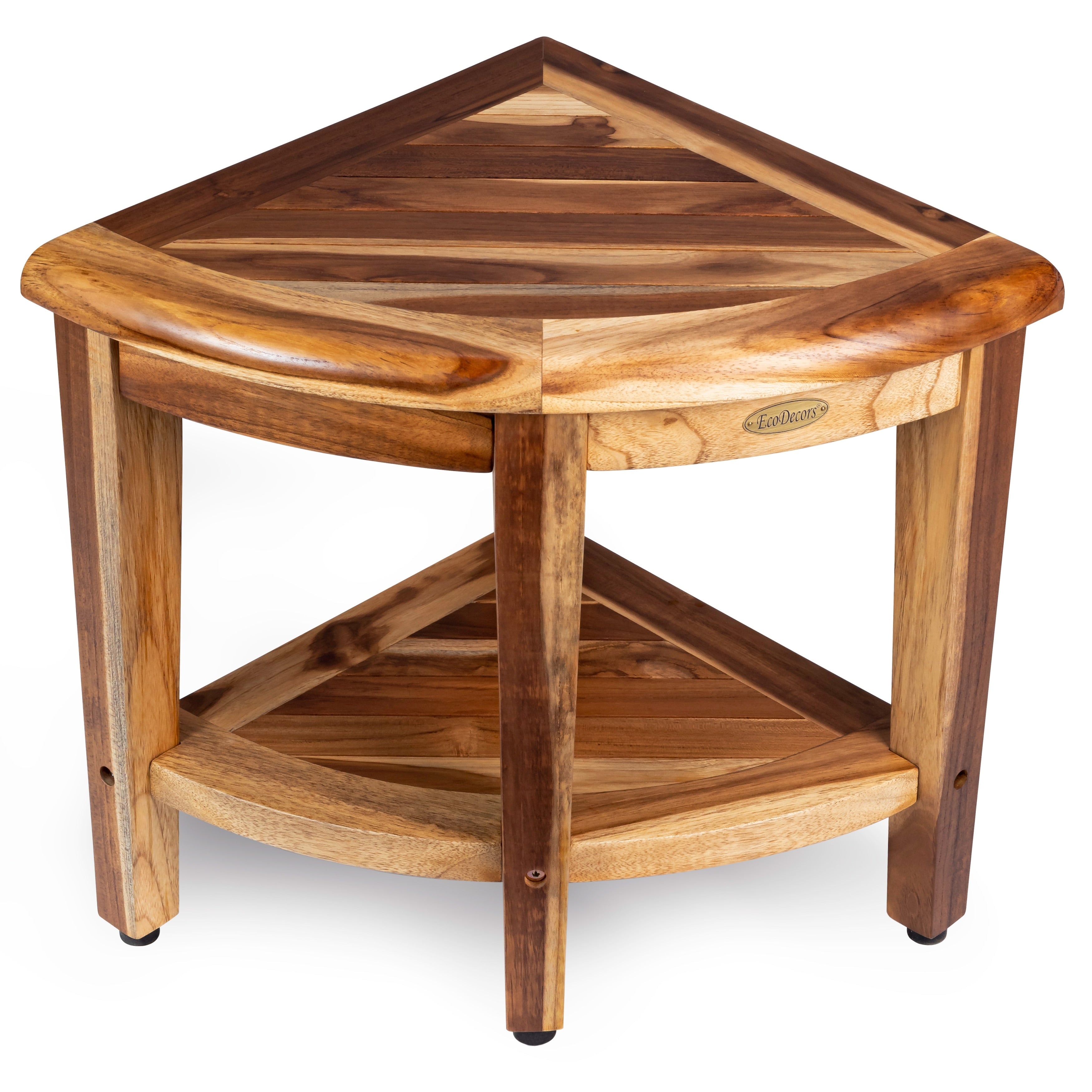 EcoDecors, Banc de douche élégant en teck, Tabouret de douche en teck, Tabouret d'angle, Banc de douche d'angle en teck, Avec étagère