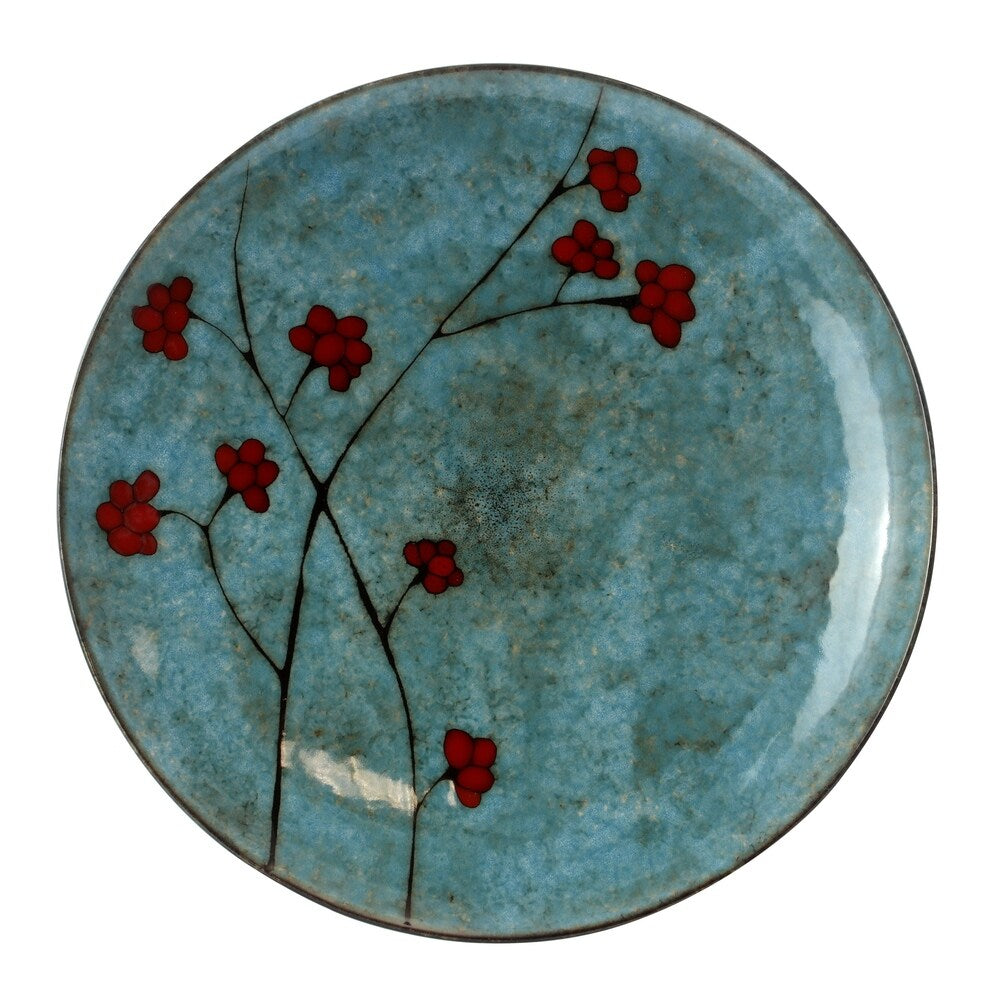 Service de table Elama Floral Accents 16 pièces en grès bleu