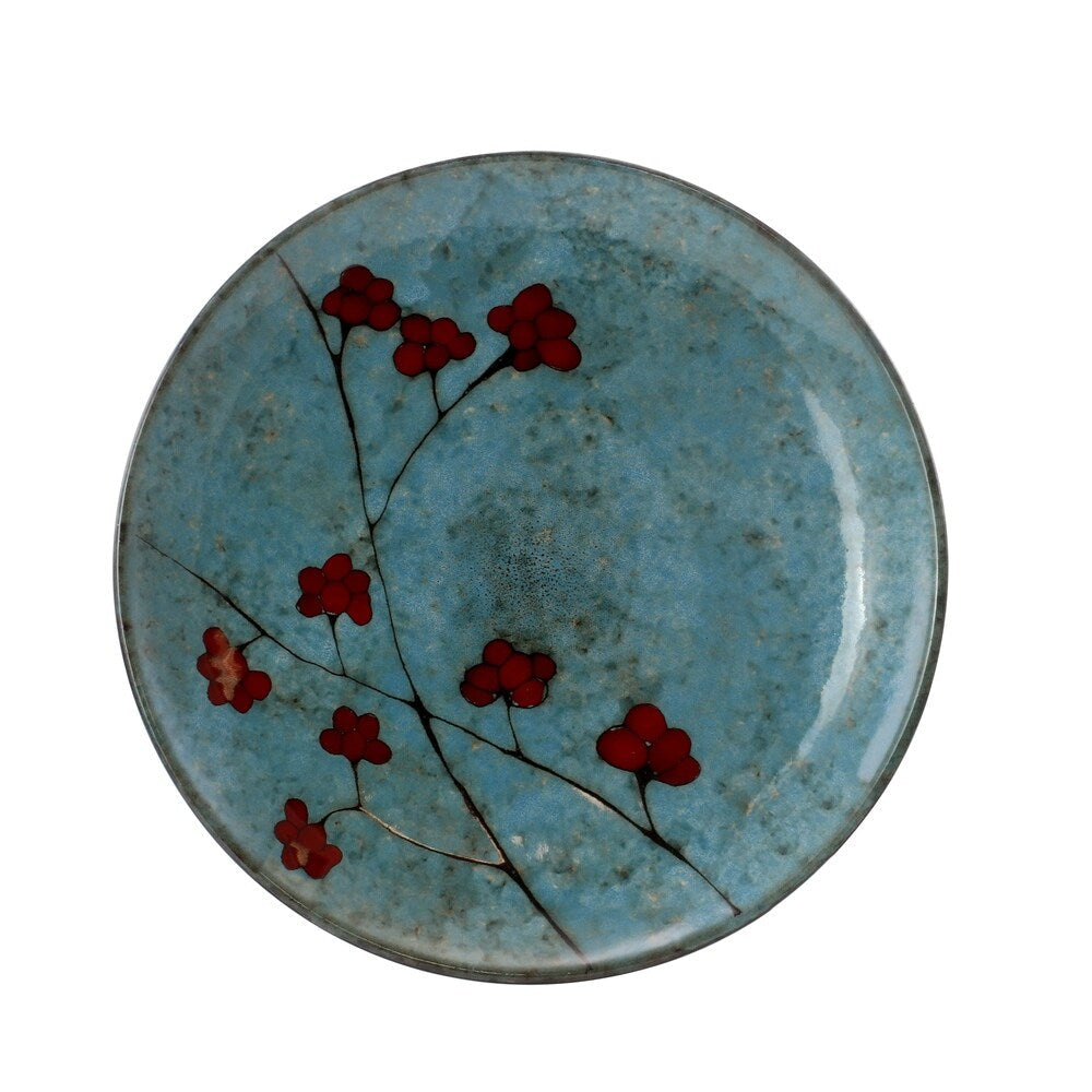 Service de table Elama Floral Accents 16 pièces en grès bleu