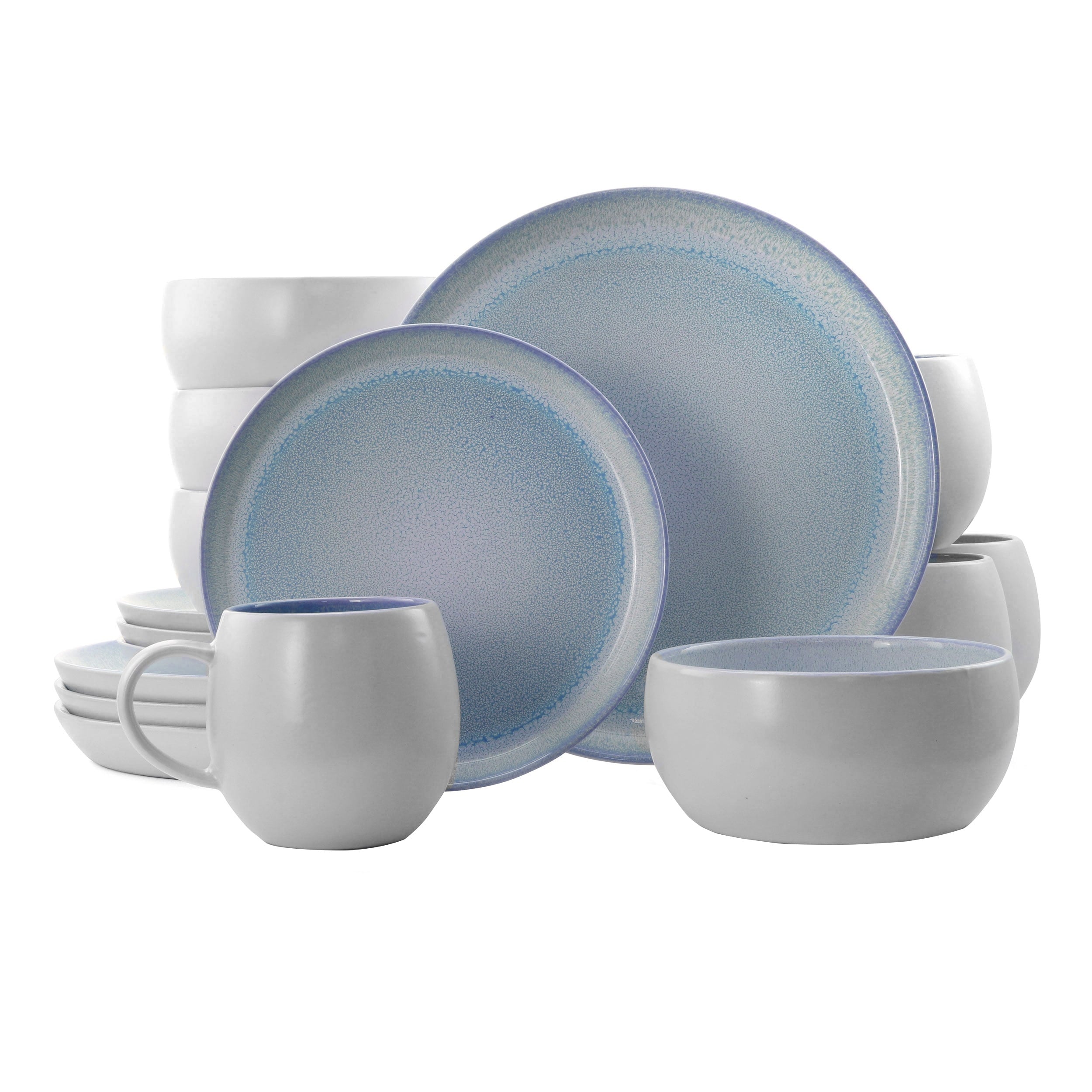 Service de table Elama 16 pièces en grès bleu pour 4 personnes, compatible micro-ondes et lave-vaisselle, vaisselle moderne - N/A