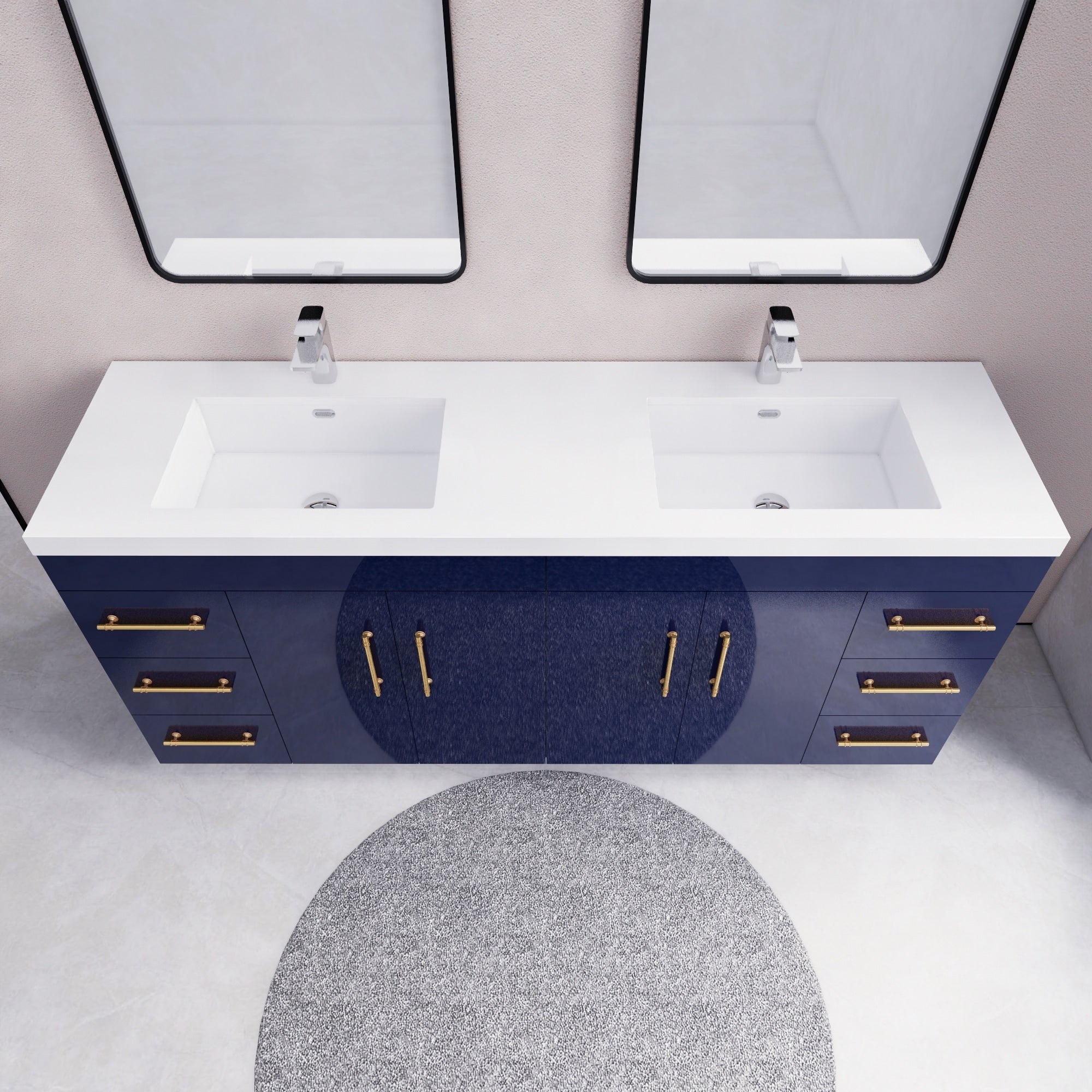 Meuble-lavabo autoportant Eliza de 72 po avec double vasque