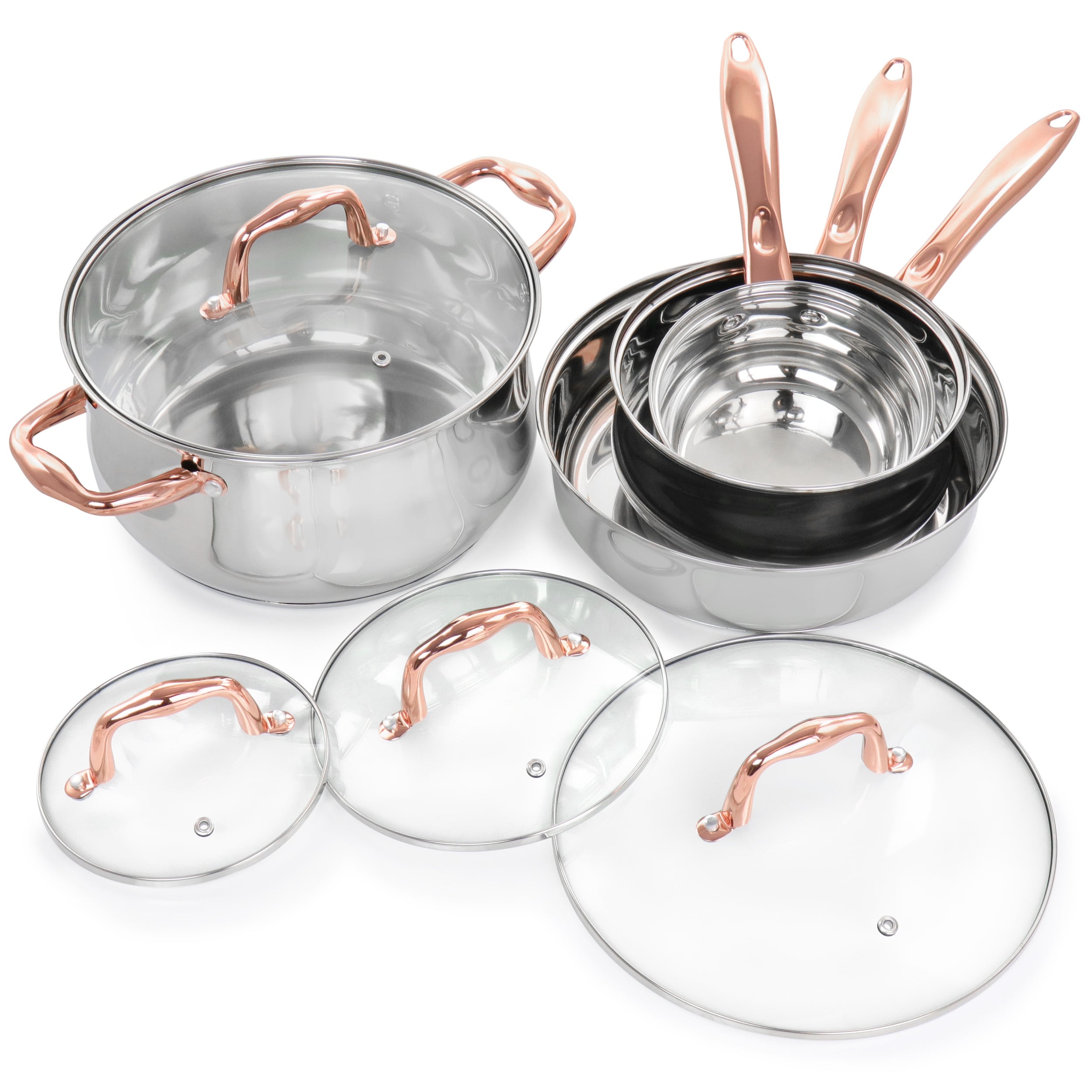 Batterie de cuisine Gibson Home Bransonville 8 pièces en acier inoxydable, chrome et bronze