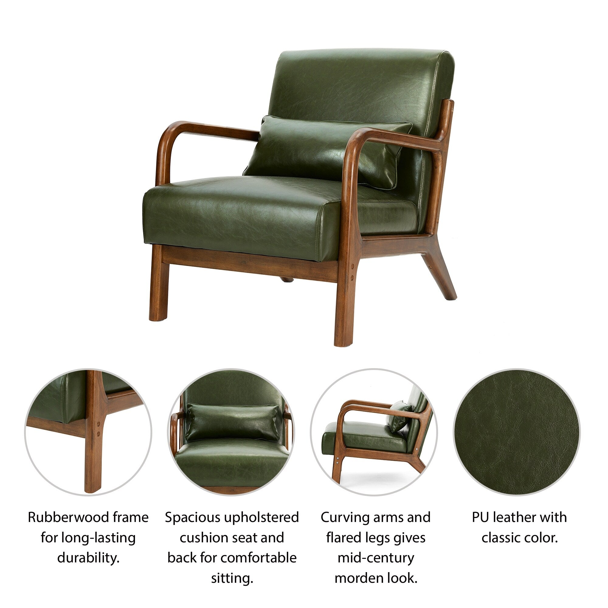 Fauteuil d'appoint moderne en cuir synthétique Glitzhome 30,75 po de hauteur, style milieu de siècle, avec coussin – 25,75 po de largeur x 33,75 po de profondeur x 30,75 po de hauteur