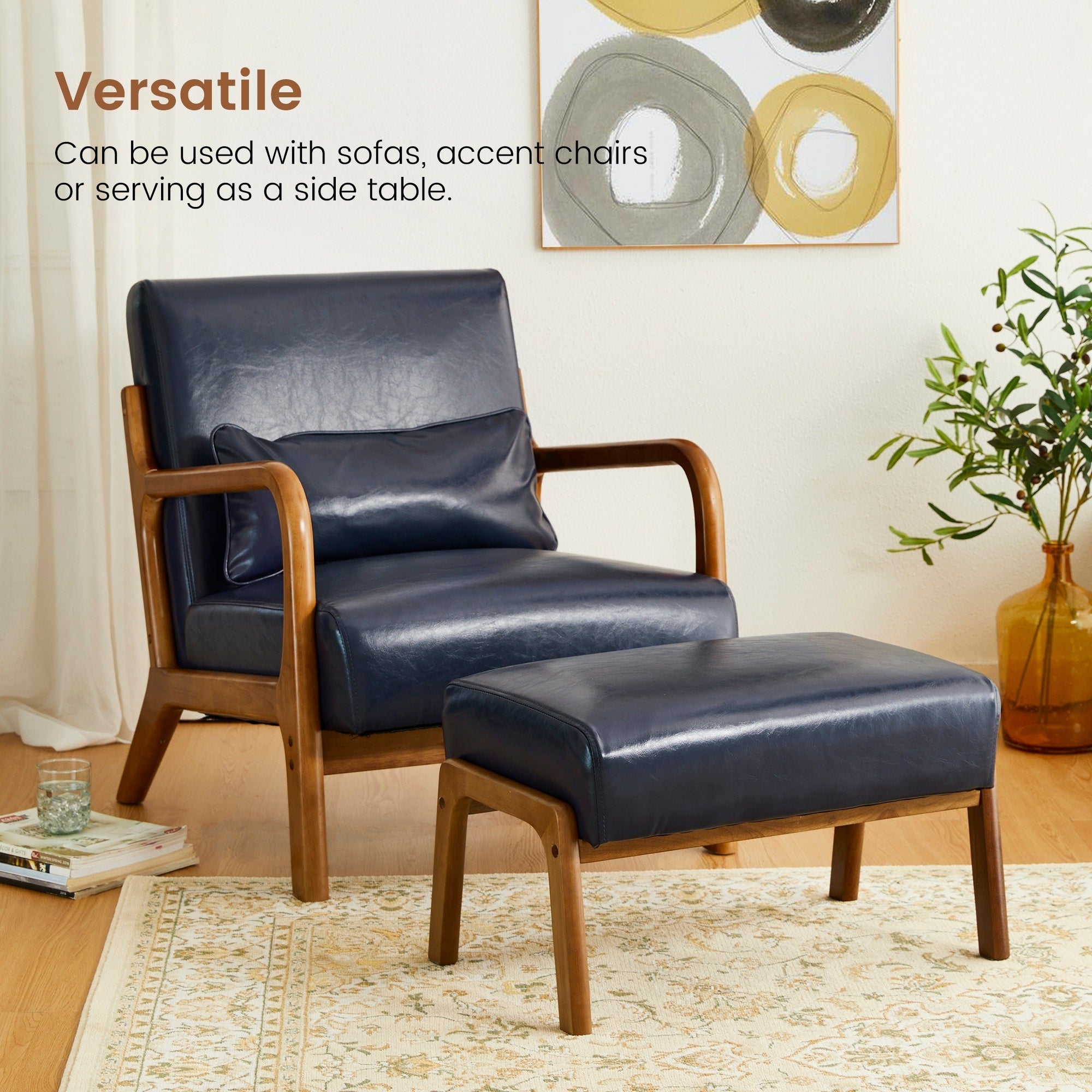 Fauteuil d'appoint moderne en cuir synthétique Glitzhome 30,75 po de hauteur, style milieu de siècle, avec coussin – 25,75 po de largeur x 33,75 po de profondeur x 30,75 po de hauteur
