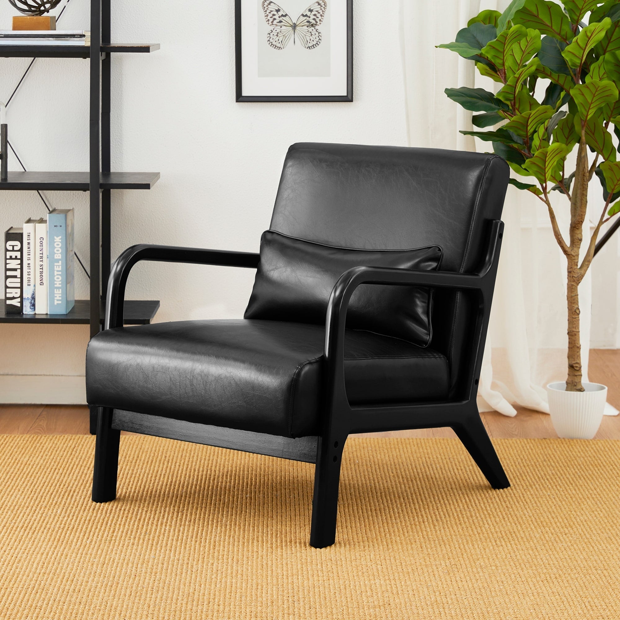 Fauteuil d'appoint moderne en cuir synthétique Glitzhome 30,75 po de hauteur, style milieu de siècle, avec coussin – 25,75 po de largeur x 33,75 po de profondeur x 30,75 po de hauteur