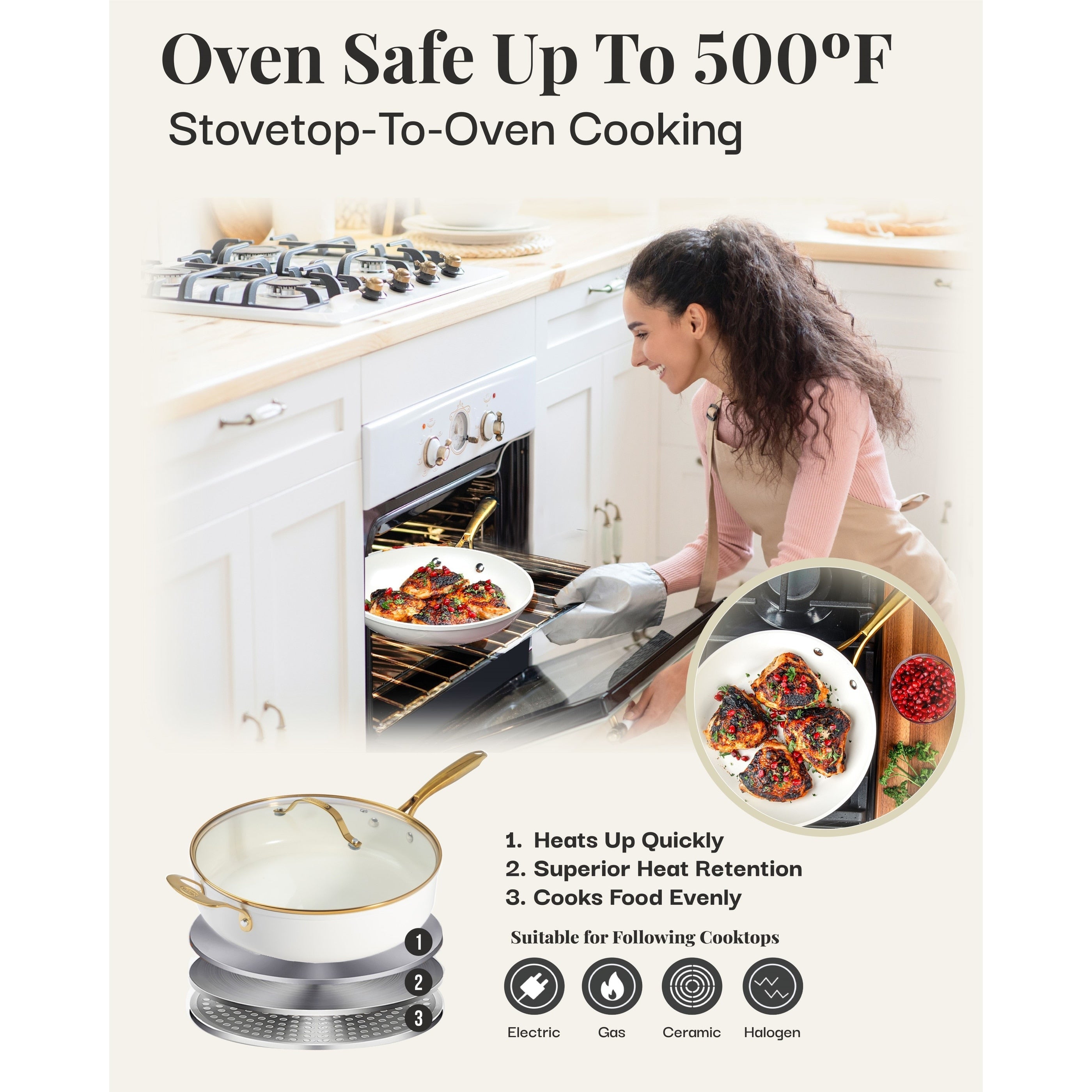 Batterie de cuisine antiadhésive en céramique Gotham Steel Cream, 15 pièces, avec ustensiles