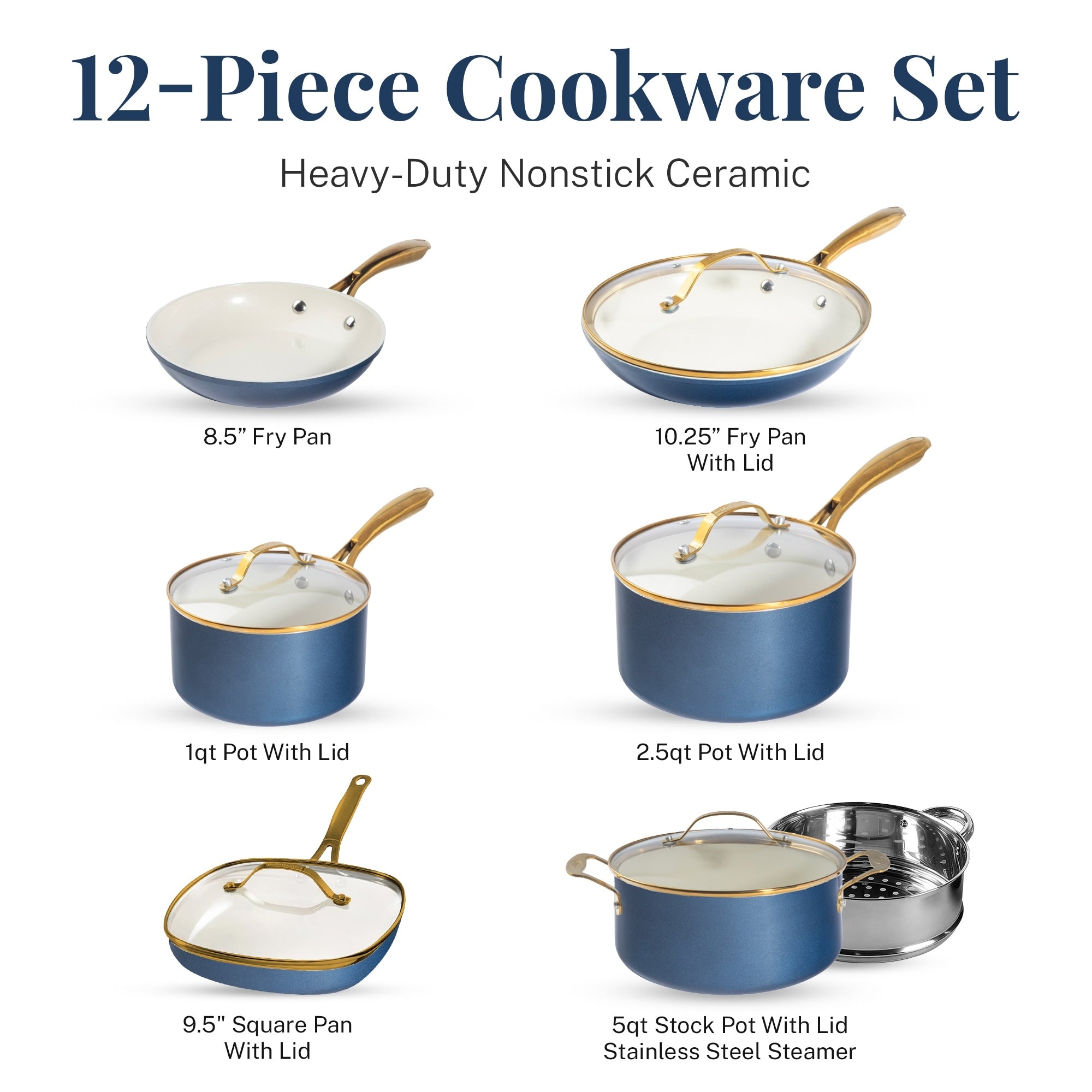 Batterie de cuisine antiadhésive Gotham Steel crème/bleu marine 12 pièces