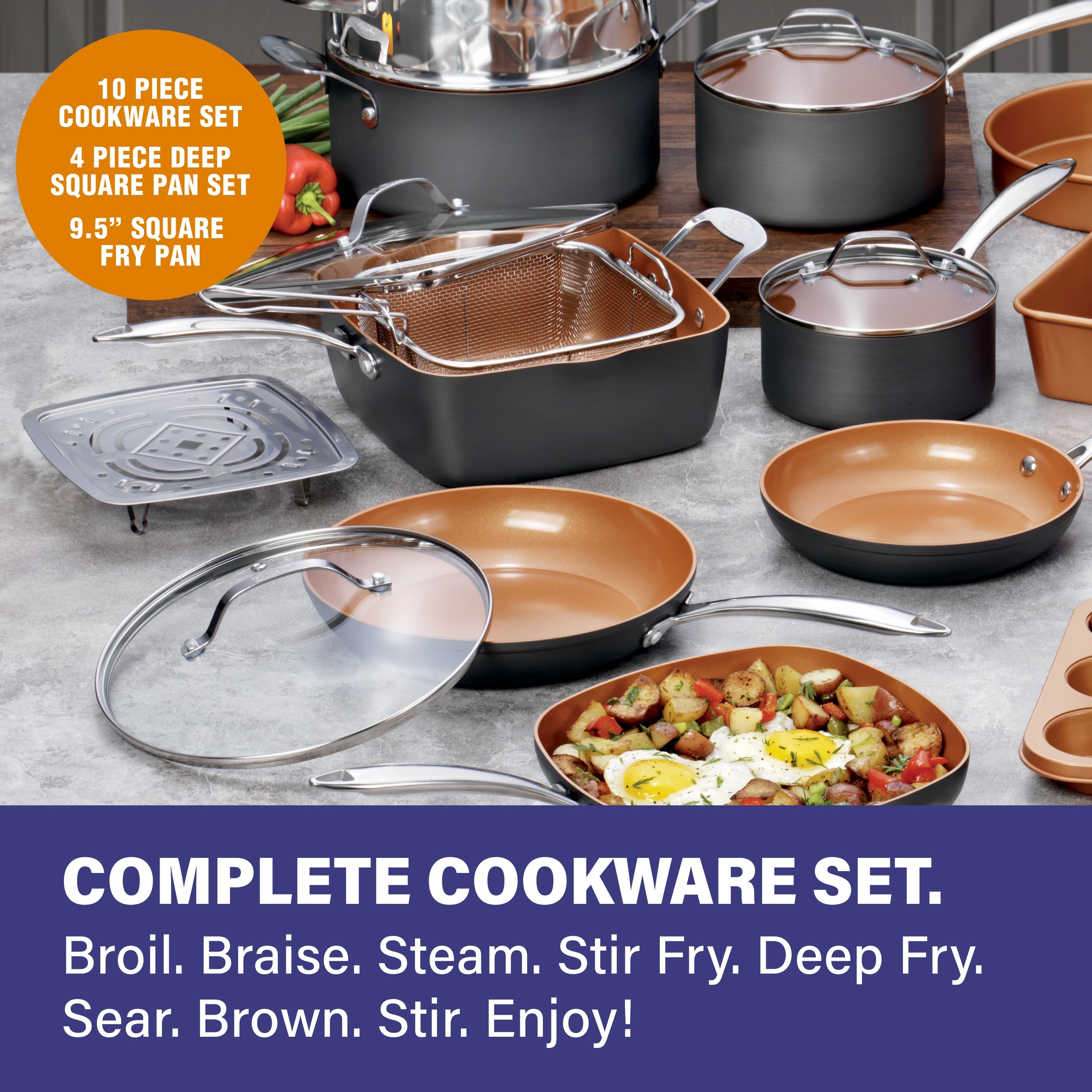 Batterie de cuisine et ustensiles de cuisson Gotham Steel Pro anodisé dur 20 pièces