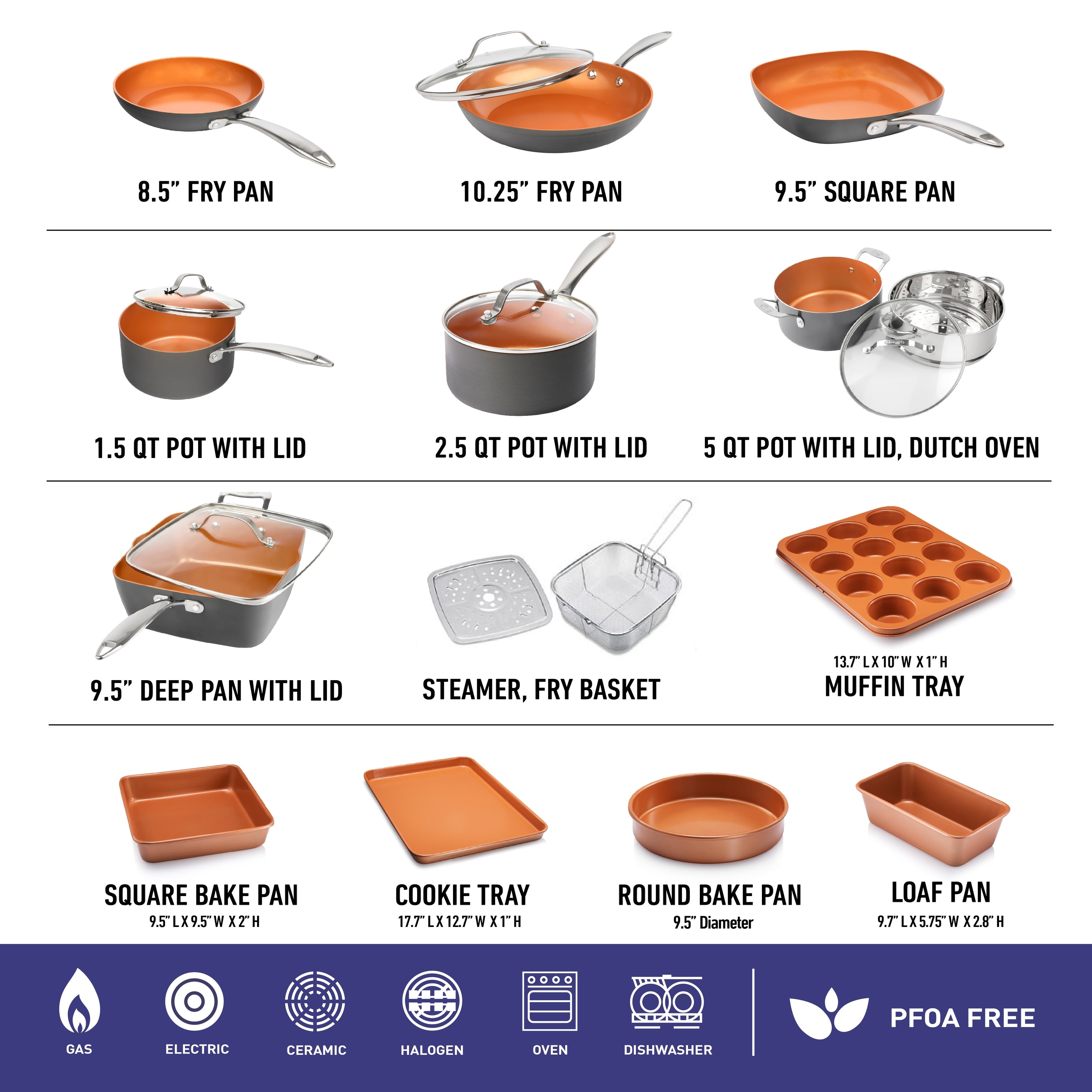 Batterie de cuisine et ustensiles de cuisson Gotham Steel Pro anodisé dur 20 pièces