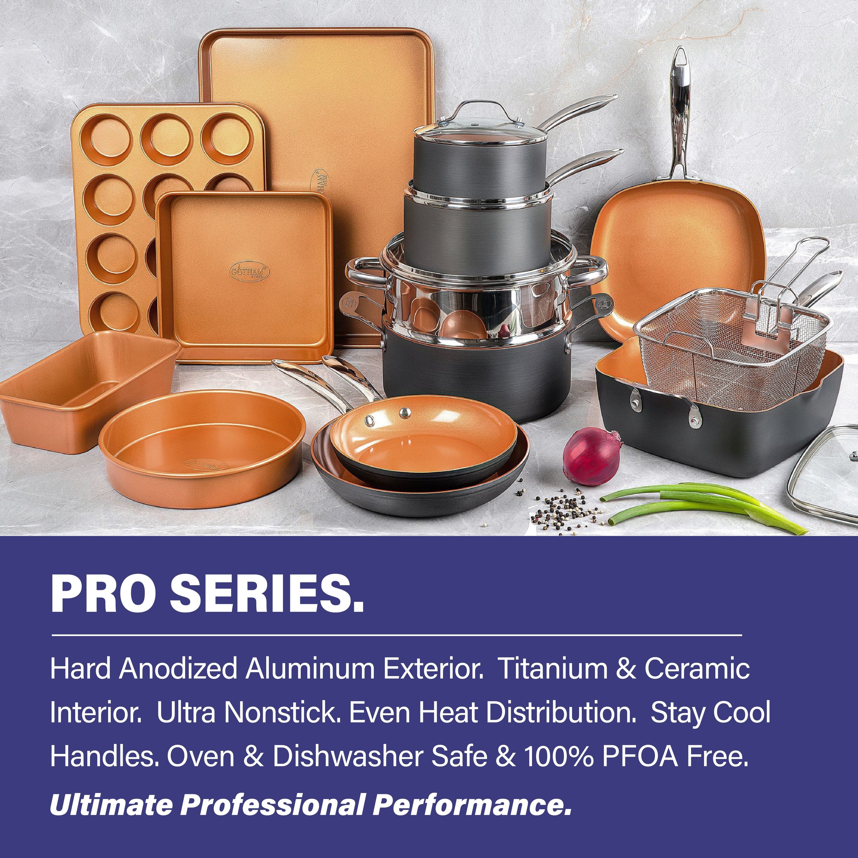 Batterie de cuisine et ustensiles de cuisson Gotham Steel Pro anodisé dur 20 pièces