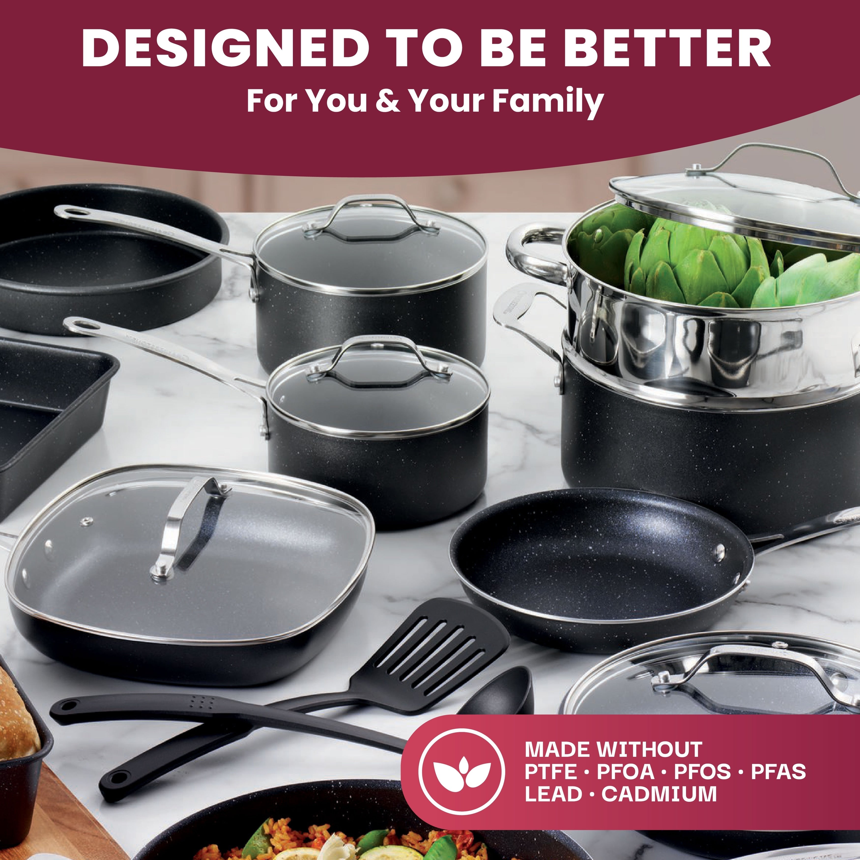 Ensemble de 20 casseroles et poêles antiadhésives Granitestone, ustensiles de cuisine et de pâtisserie