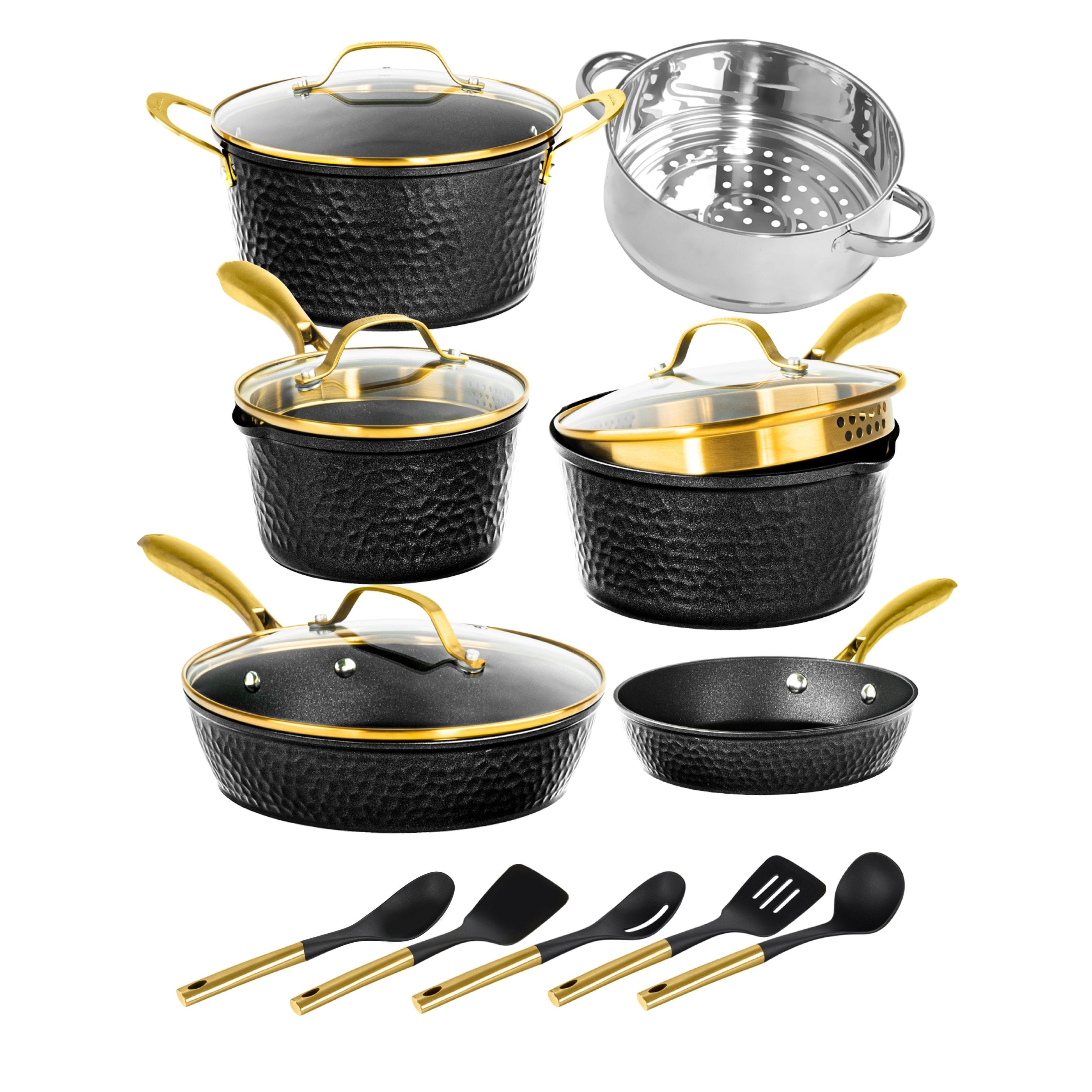 Batterie de cuisine antiadhésive martelée Granitestone Charleston 15 pièces