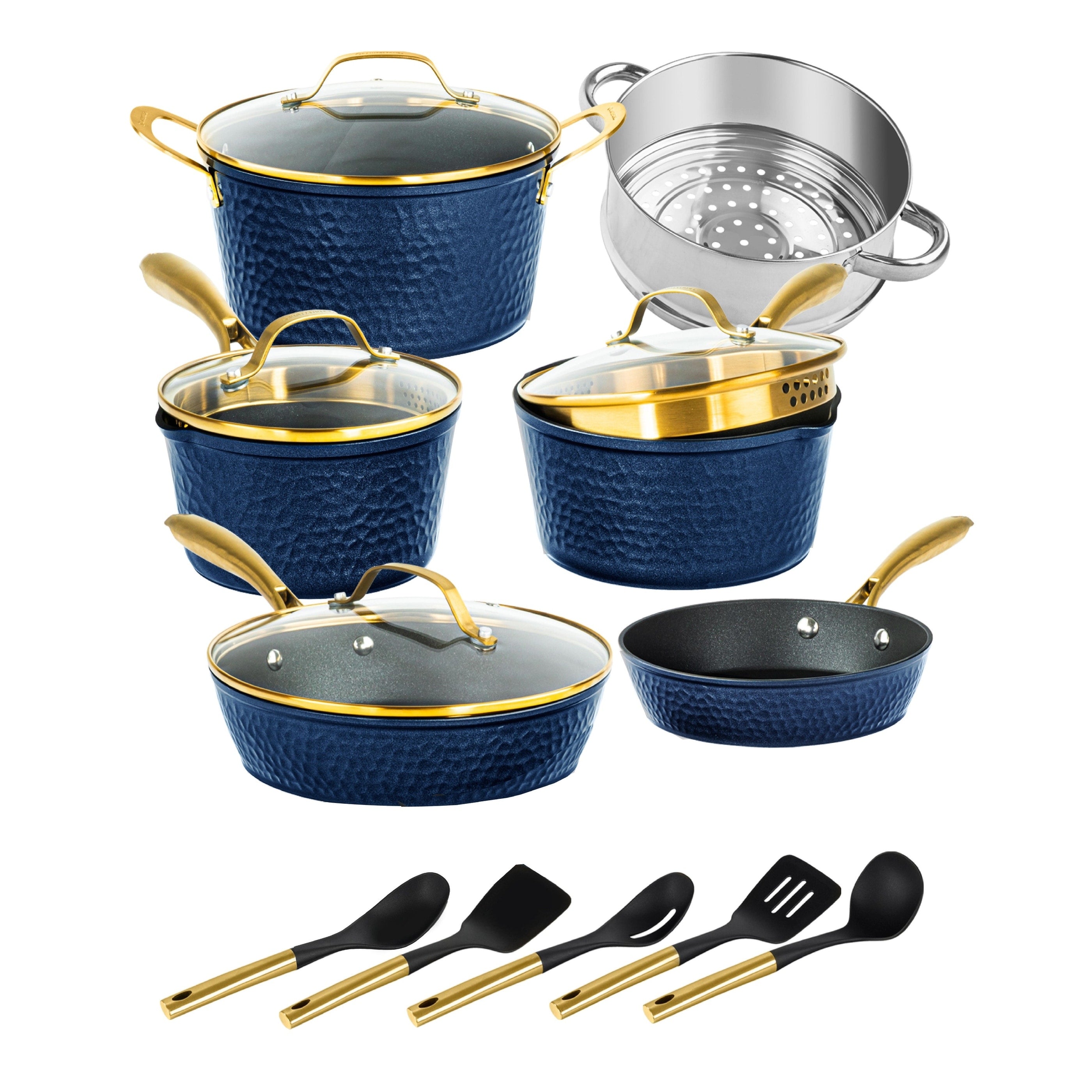 Batterie de cuisine antiadhésive martelée Granitestone Charleston 15 pièces