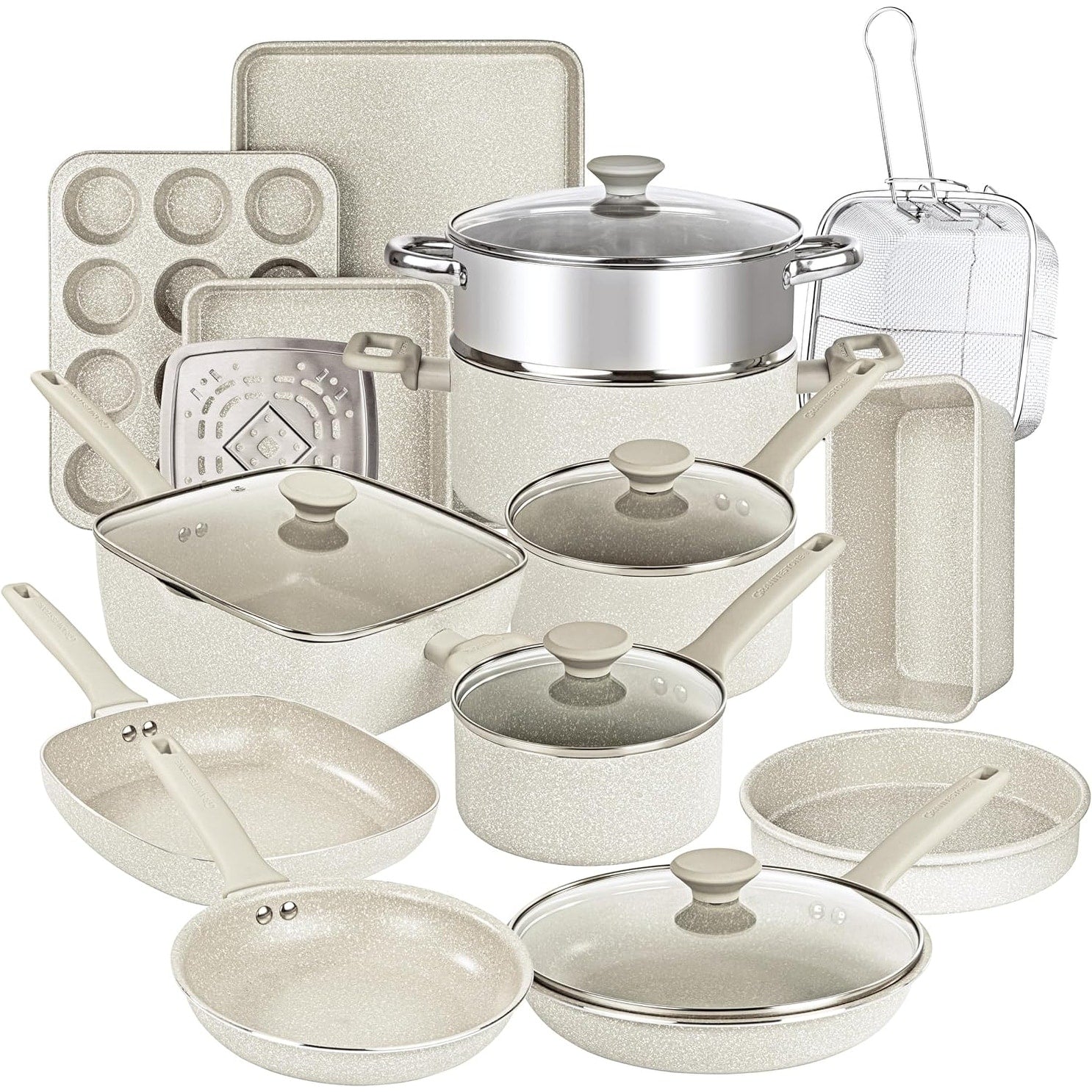 Ensemble de 20 ustensiles de cuisine et de pâtisserie antiadhésifs Granitestone Desert Cream