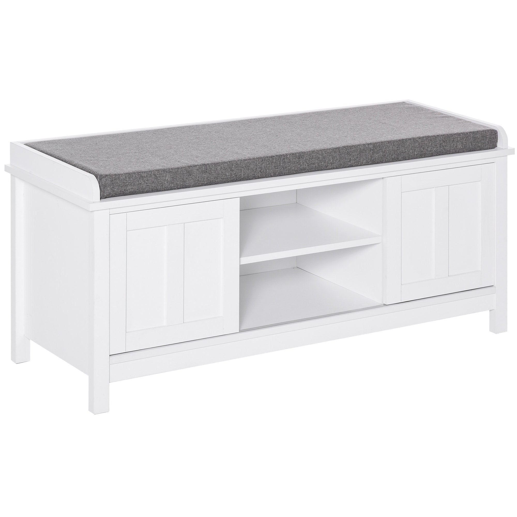 Banc à chaussures d'entrée HOMCOM avec rangement ottoman et étagères réglables, 6 compartiments et assise rembourrée, blanc/gris