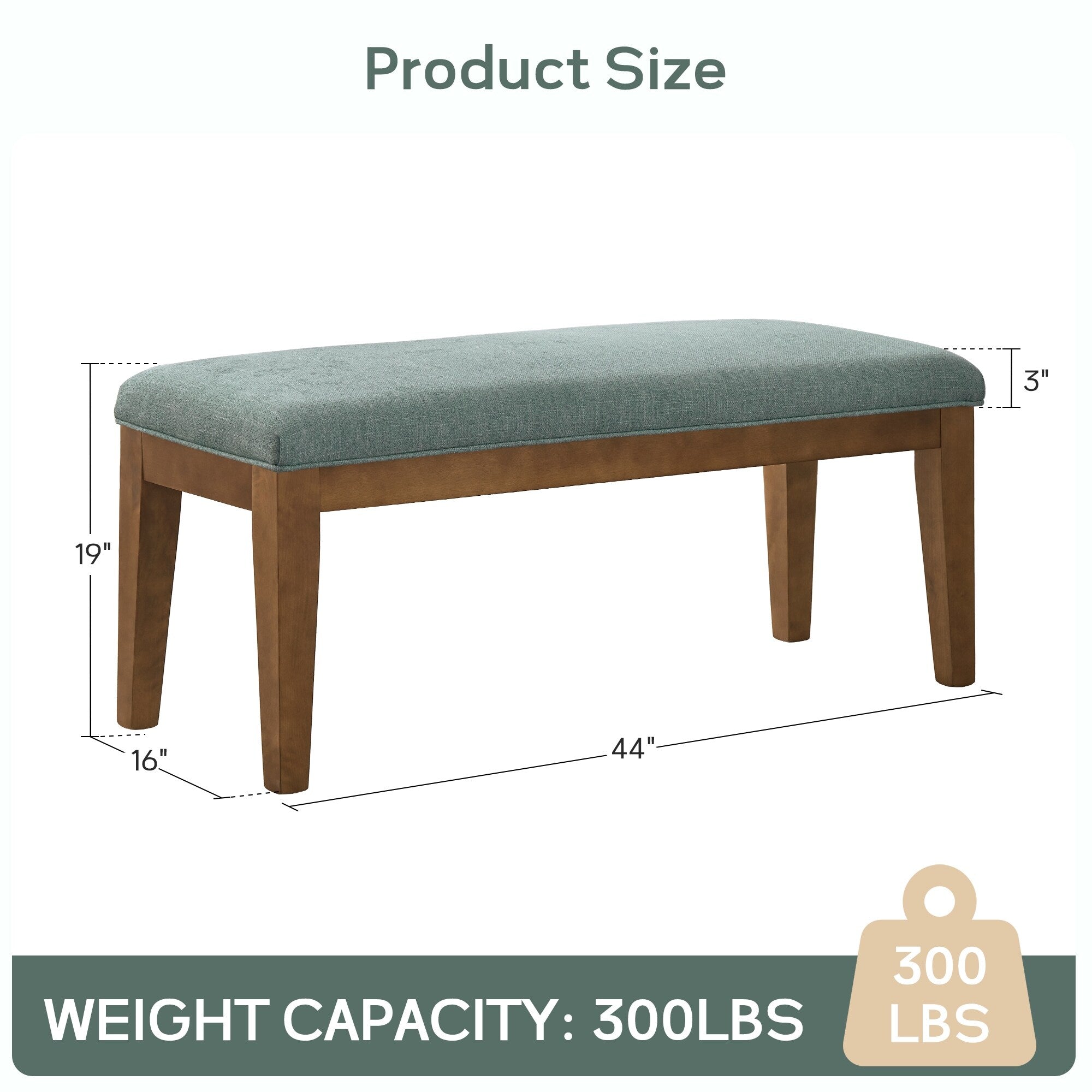 Banc d'entrée rembourré en tissu, banc de chambre pour bout de lit beige, bois massif 44 pouces