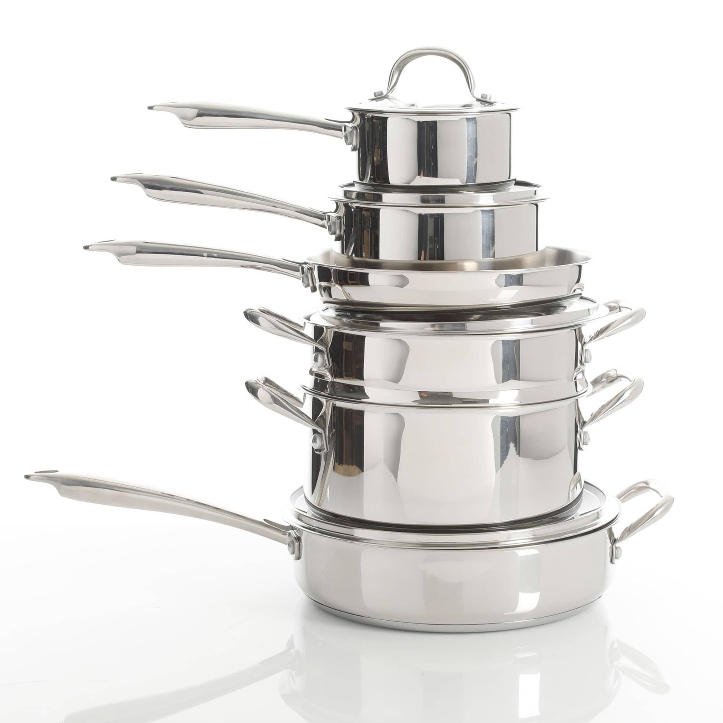 Batterie de cuisine robuste en acier inoxydable, 10 pièces